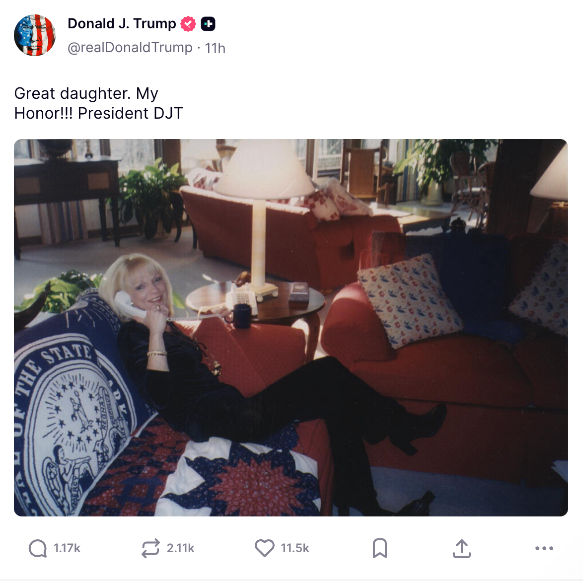 President Donald Trump shared an image of a blonde woman and wrote ‘great daughter,’ but no one is sure who the woman is