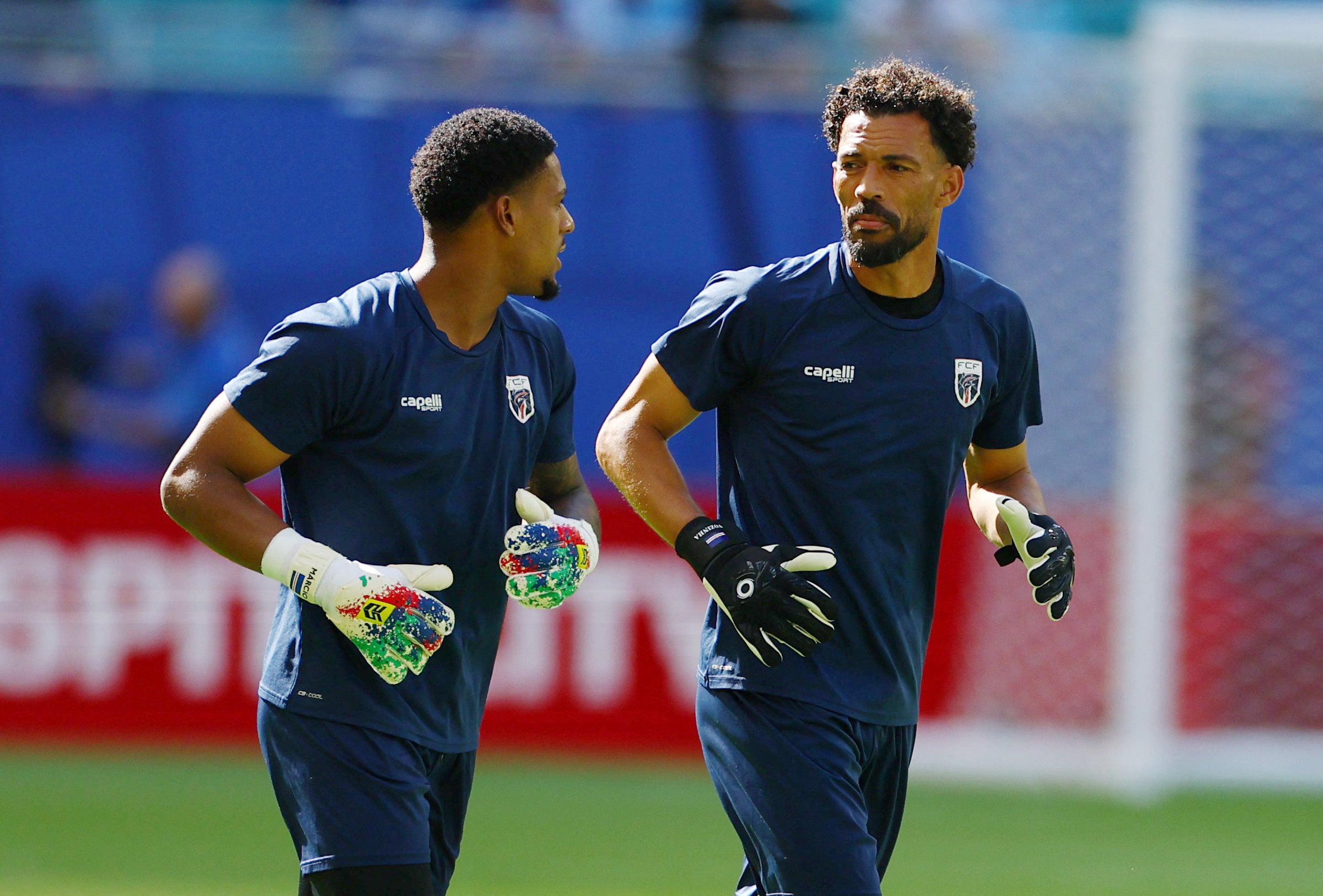 Cape Verde's Vozinha and Marcio Rosa during the warm up vs Uruguay