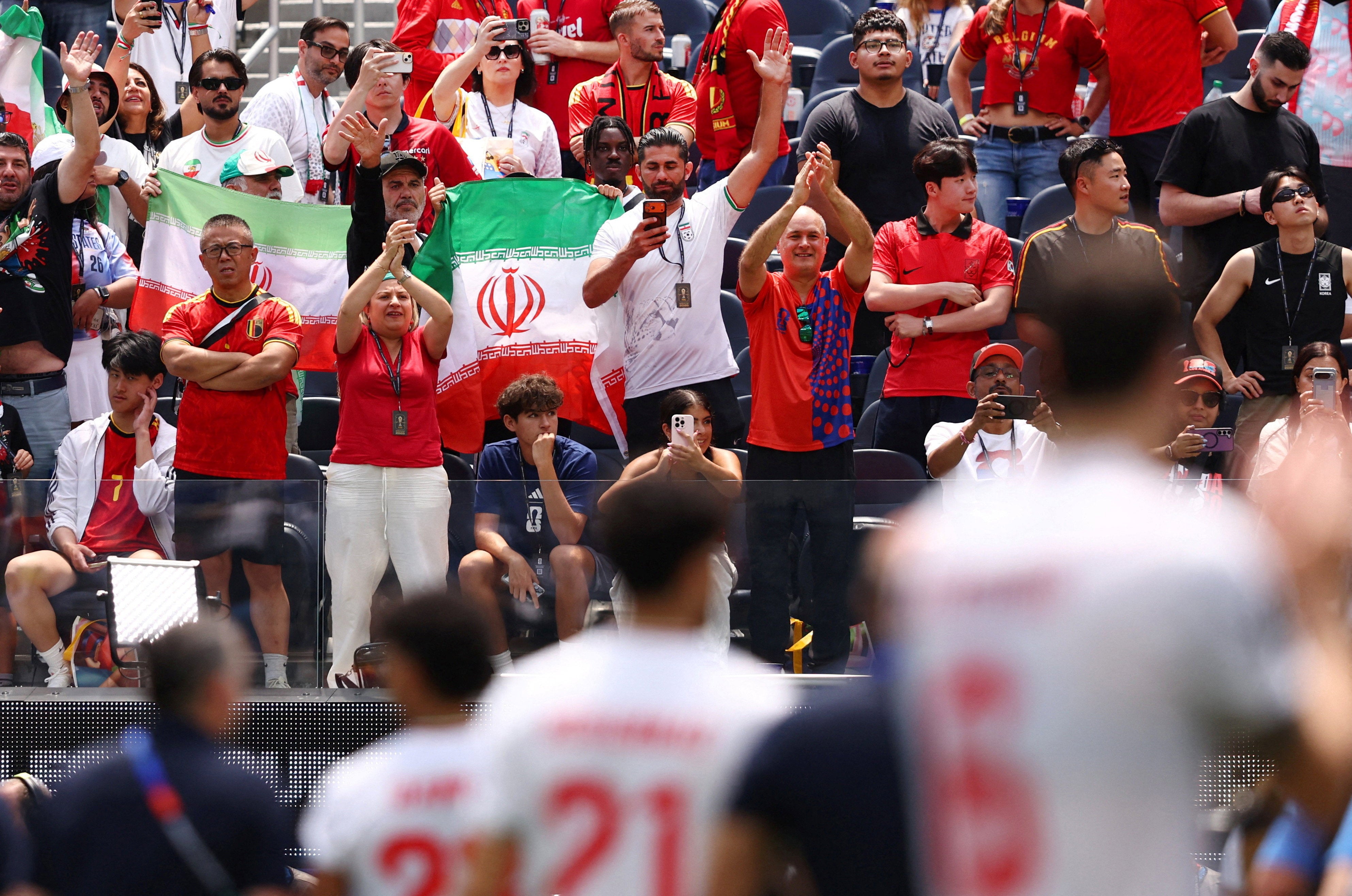 Iran fans in the stands after the Belgium match in Los Angeles