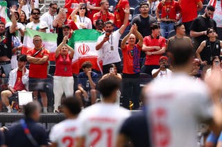 Iran fans in the stands after the Belgium match in Los Angeles