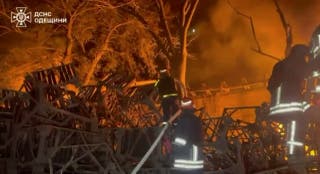 Firefighters work at the site of a Russian strike, amid Russia's attack on Ukraine, at a location given as Odesa Region