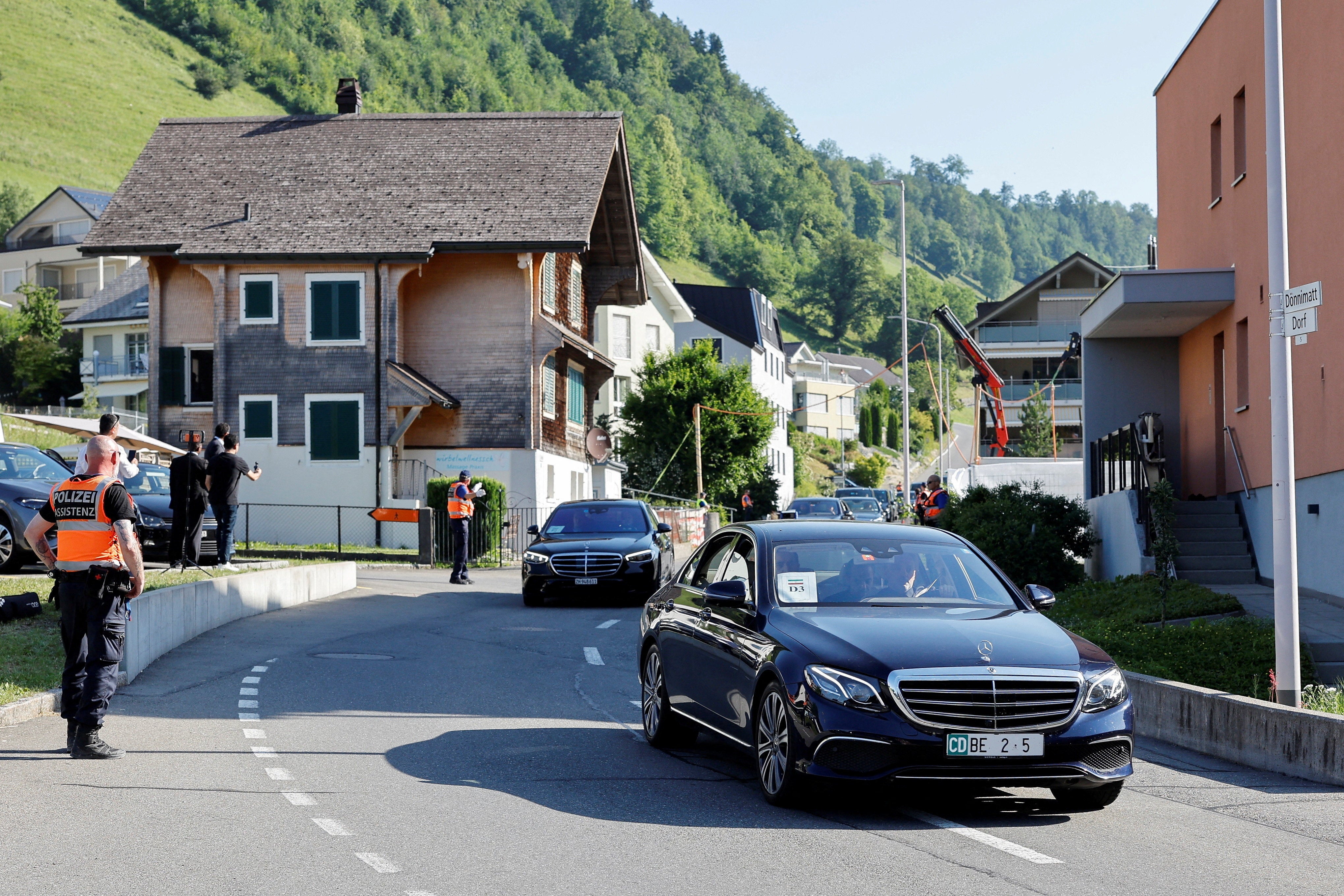A convoy leaves the Buergenstock Resort, after U.S. and Iran concluded high-level talks, in Stansstad, Switzerland, June 22