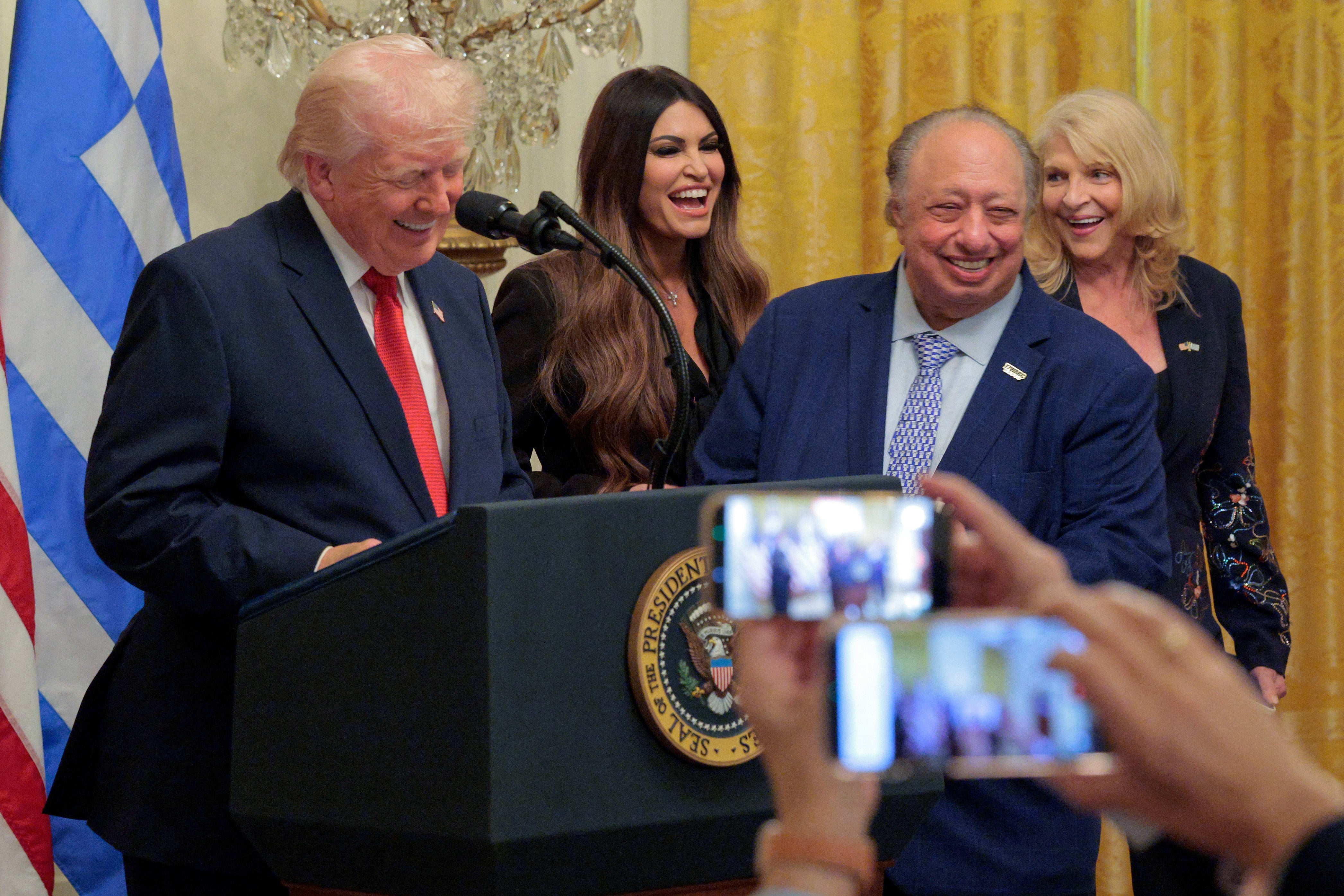 The Catsimatidis family’s ‘political involvement is legendary in New York,’ according to their website. John and Margo Catsimatidis joined Trump at a celebration at the White House in March to mark Greek Independence Day (Getty Images)
