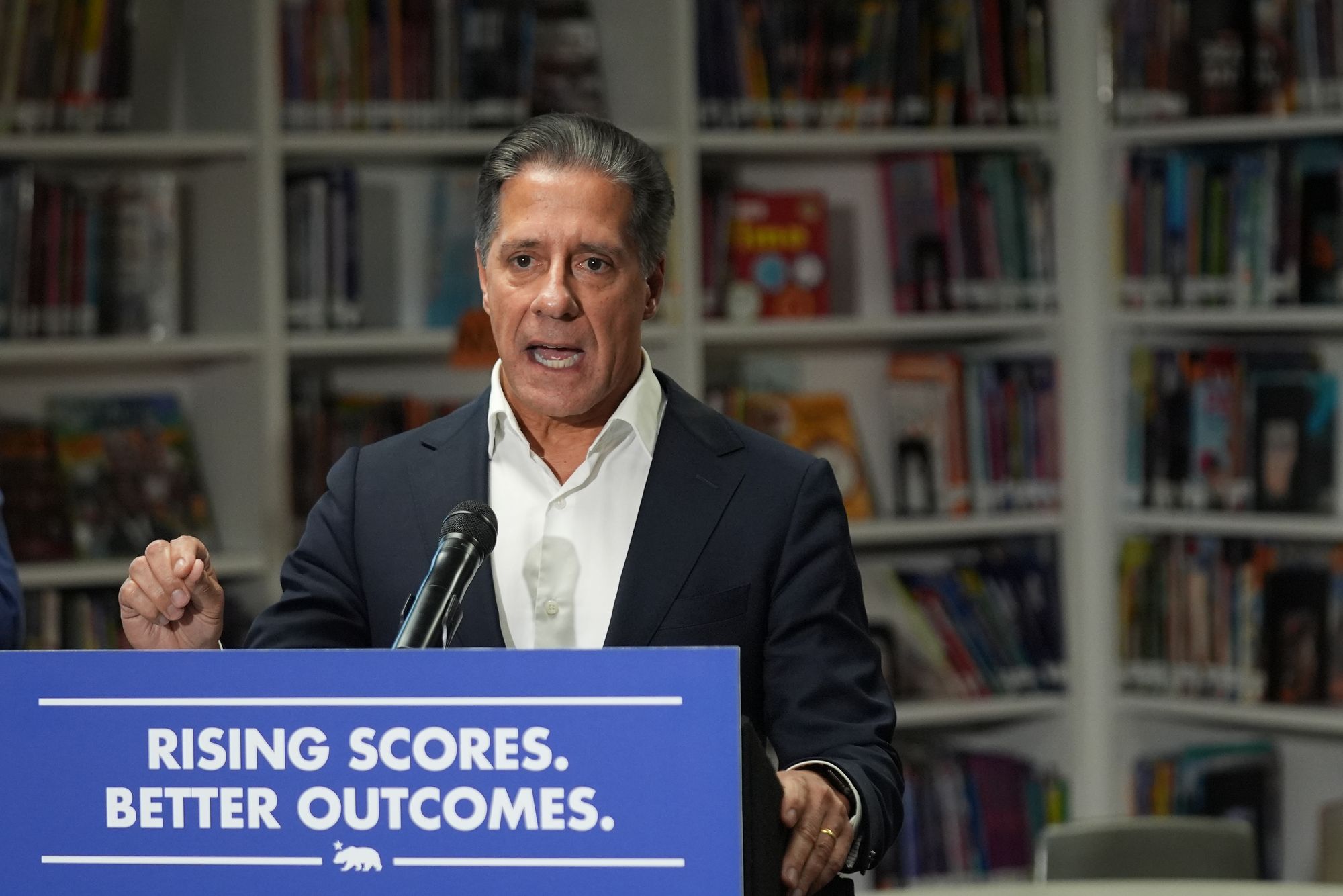 Carvalho became superintendent for LA in 2022, having previously led public schools in Miami (AP Photo/Damian Dovarganes)