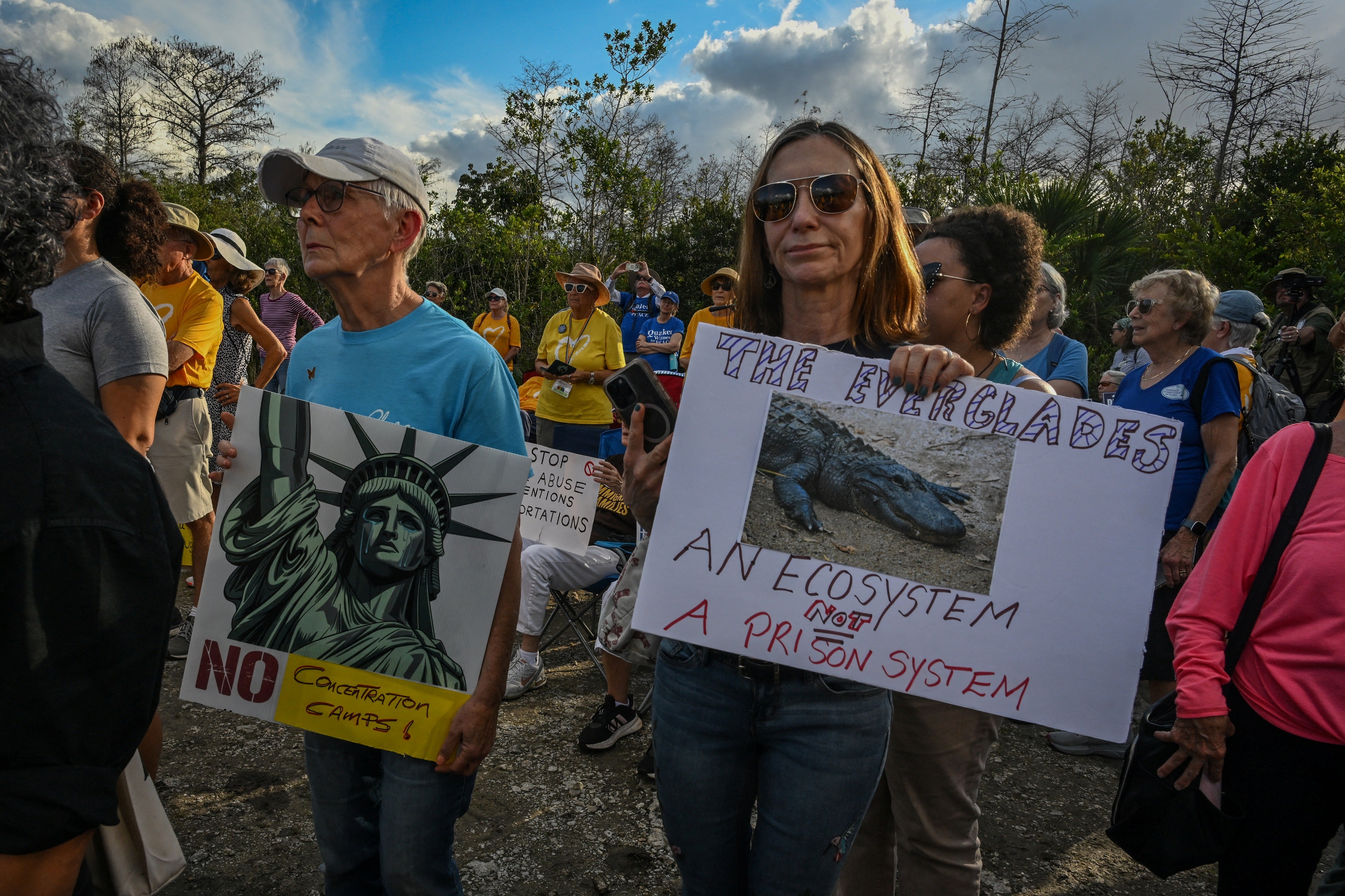 In January, demonstrators protesting against ICE demanded the closure of ‘Alligator Alcatraz’ (AFP via Getty Images)