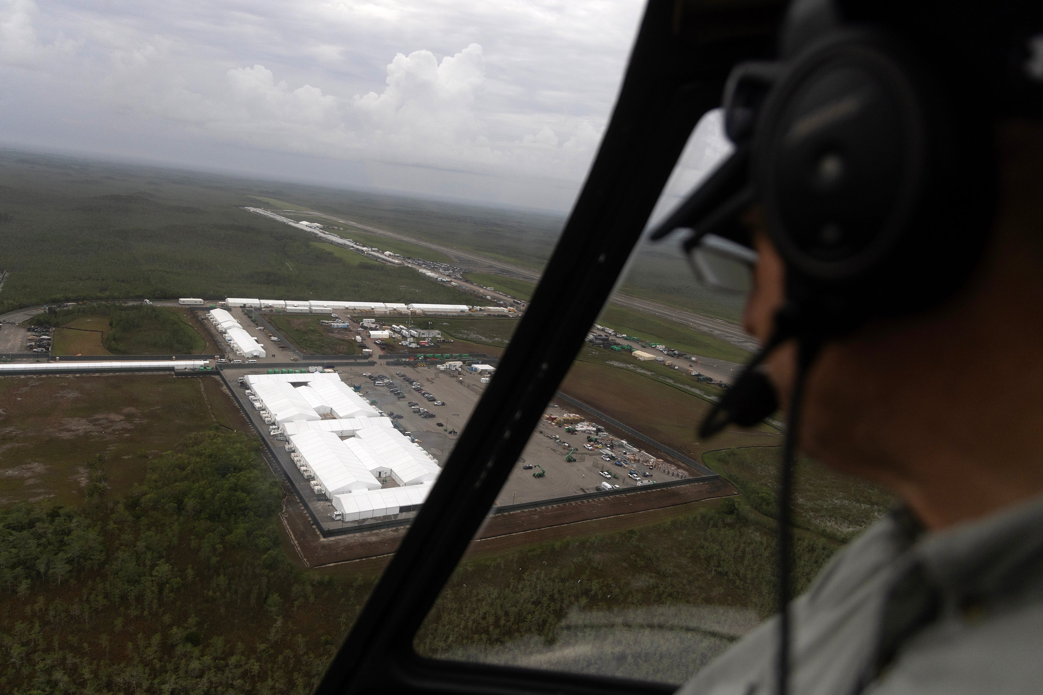 The migrant detention center, located on a decommissioned airstrip, is seen from a helicopter on July 4, 2025 (Getty Images)