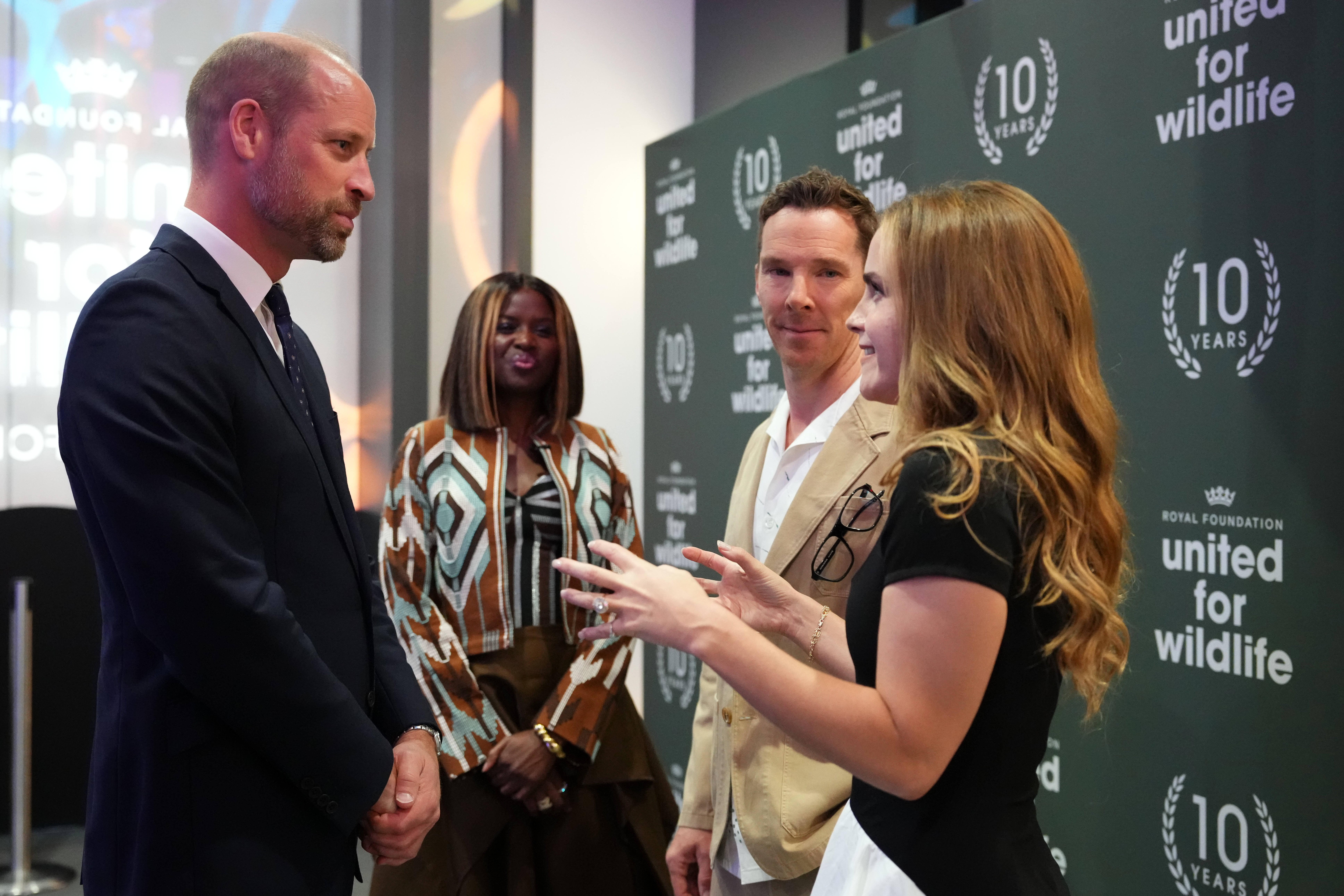 The Prince of Wales with broadcaster June Sarpong, Benedict Cumberbatch and Emma Watson (Kirsty Wigglesworth/PA)