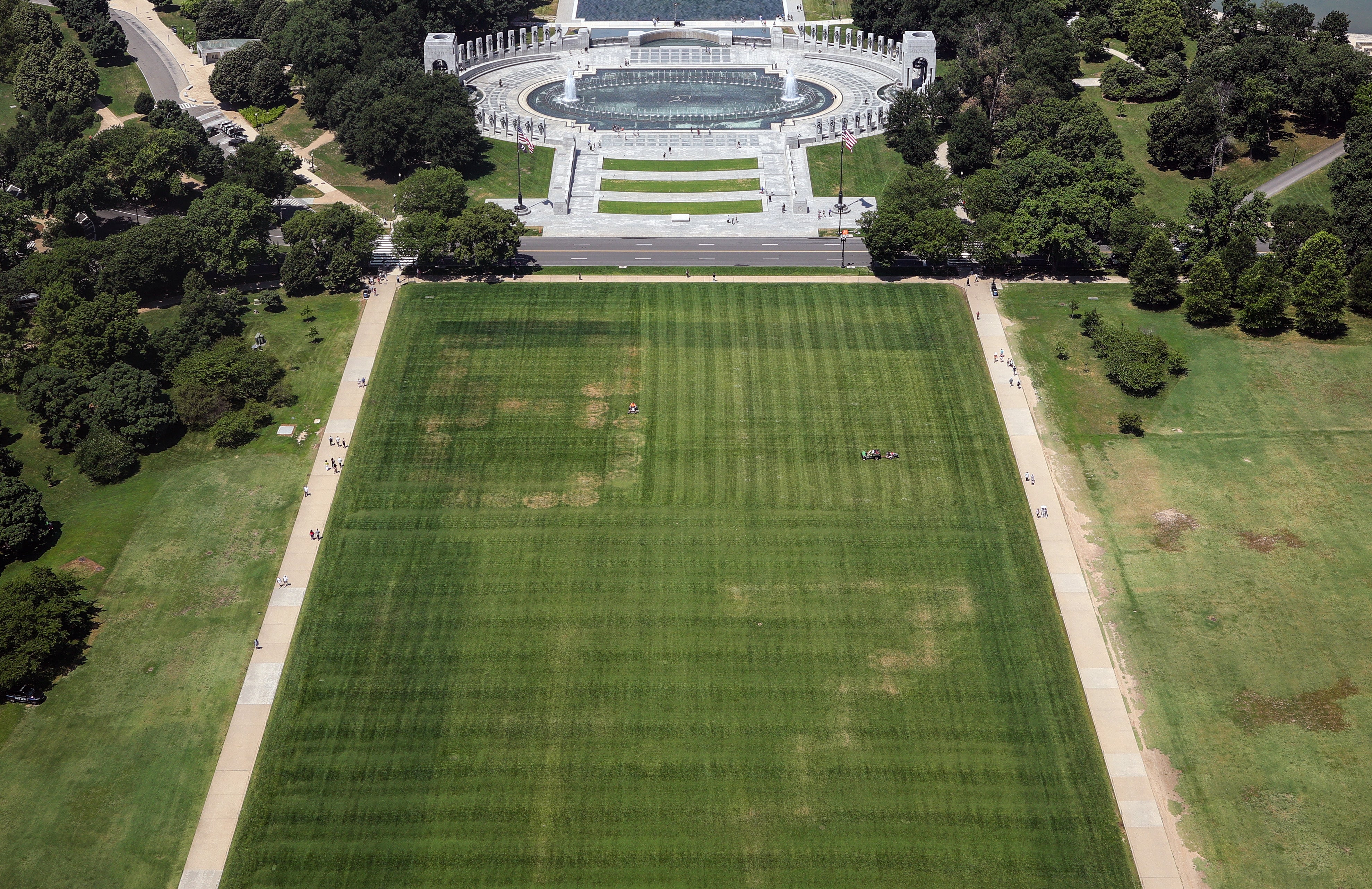 Trump also said the grass on the National Mall was ‘destroyed with a gigantic 86 47 chemically carved into it’ (Getty Images)