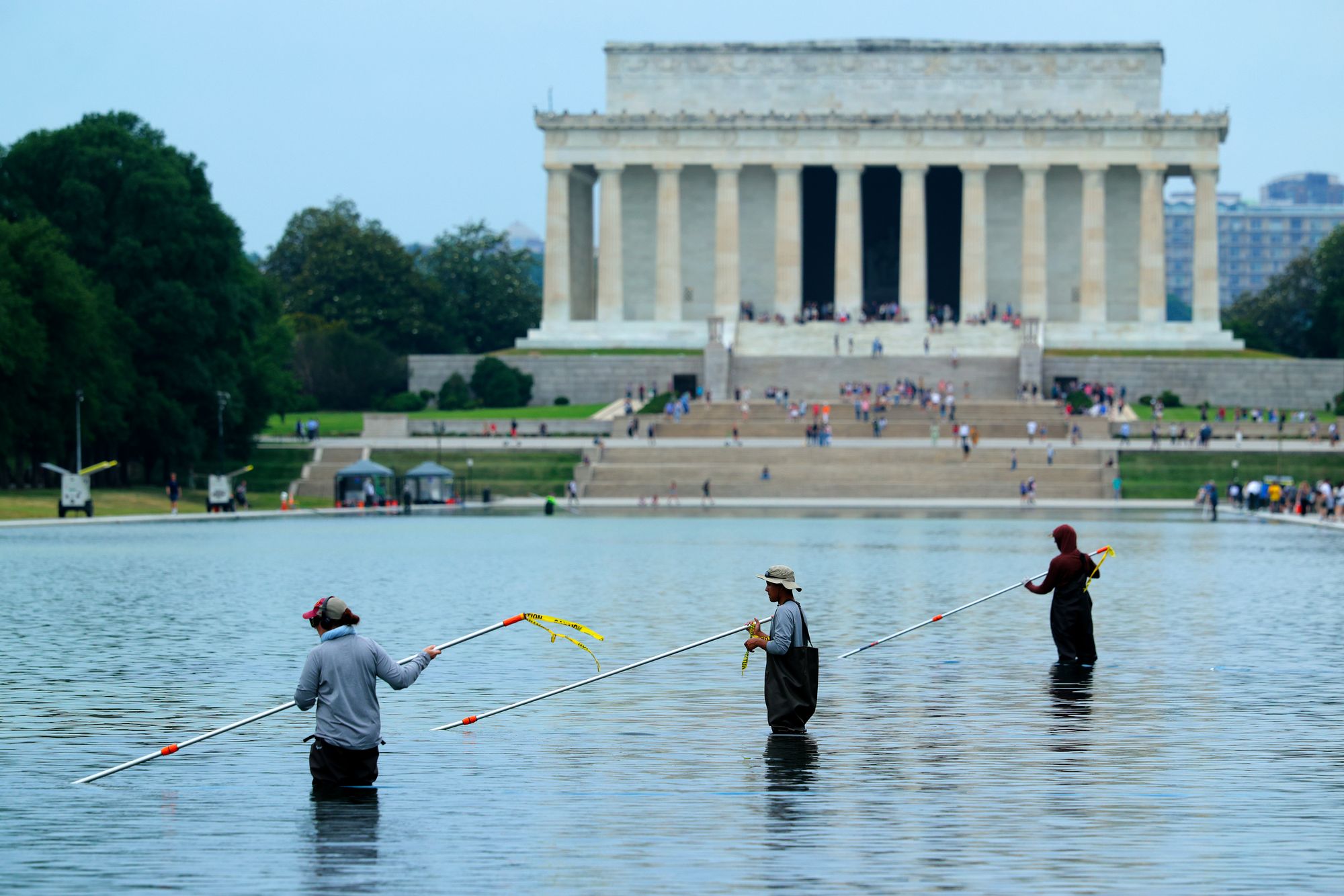 Trump had promised the shallow basin across from the Lincoln Memorial would be ‘the most beautiful thing that you've ever seen’ (Getty Images)