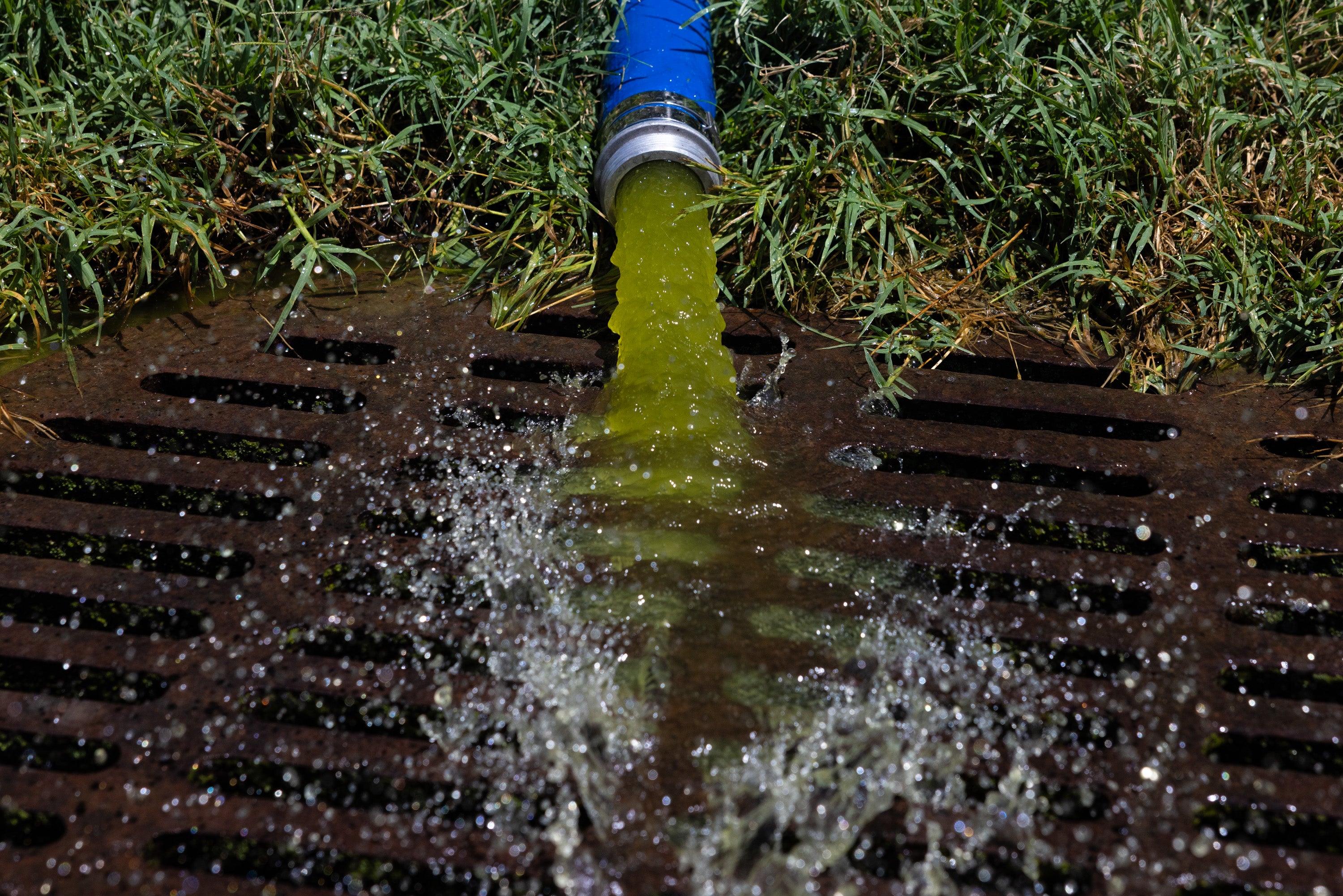 Trump has claimed 'chemicals have been illegally placed in the water' and that a 300-foot-long gash was made in the basin (Getty Images)