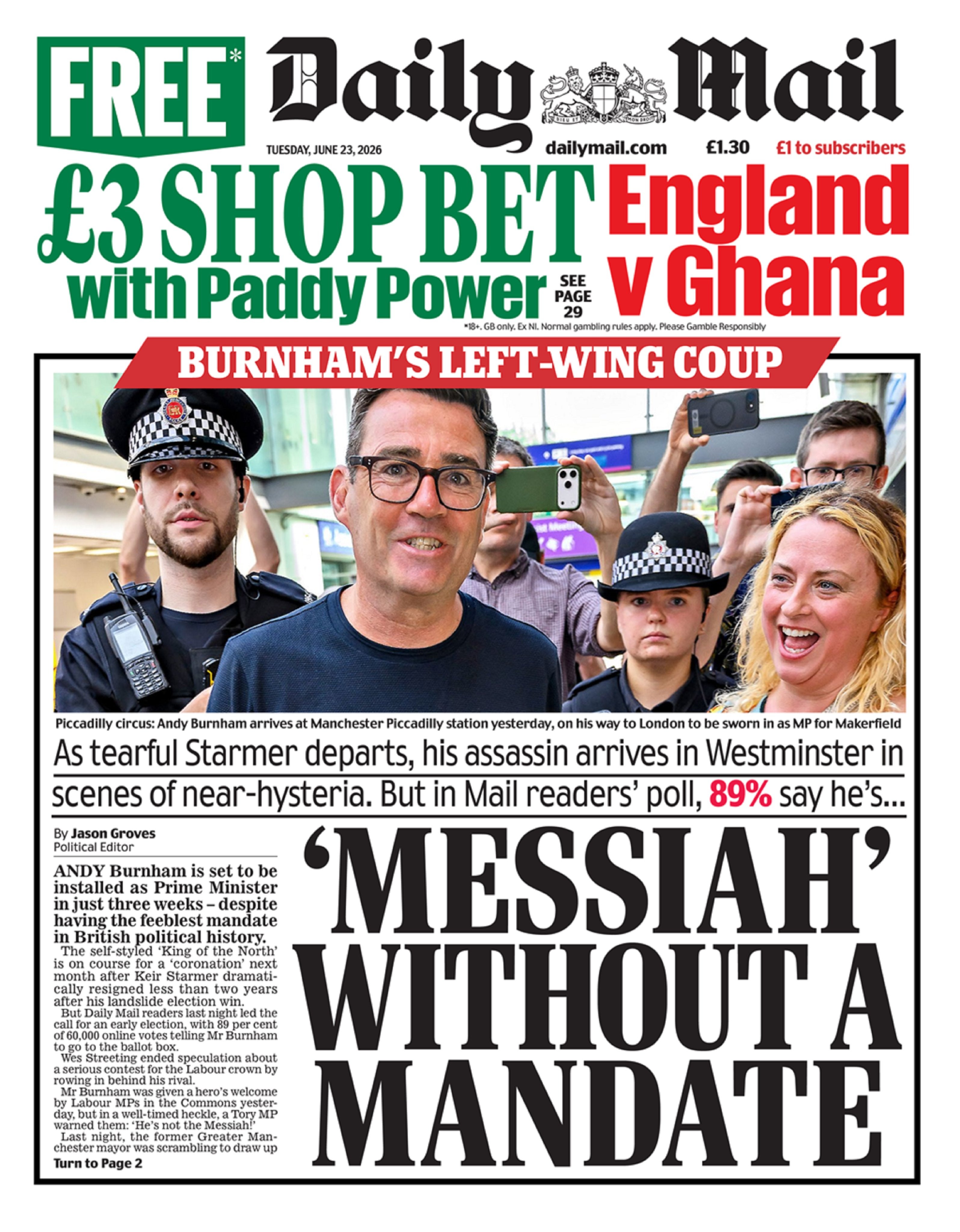 The Daily Mail's front page (Daily Mail)