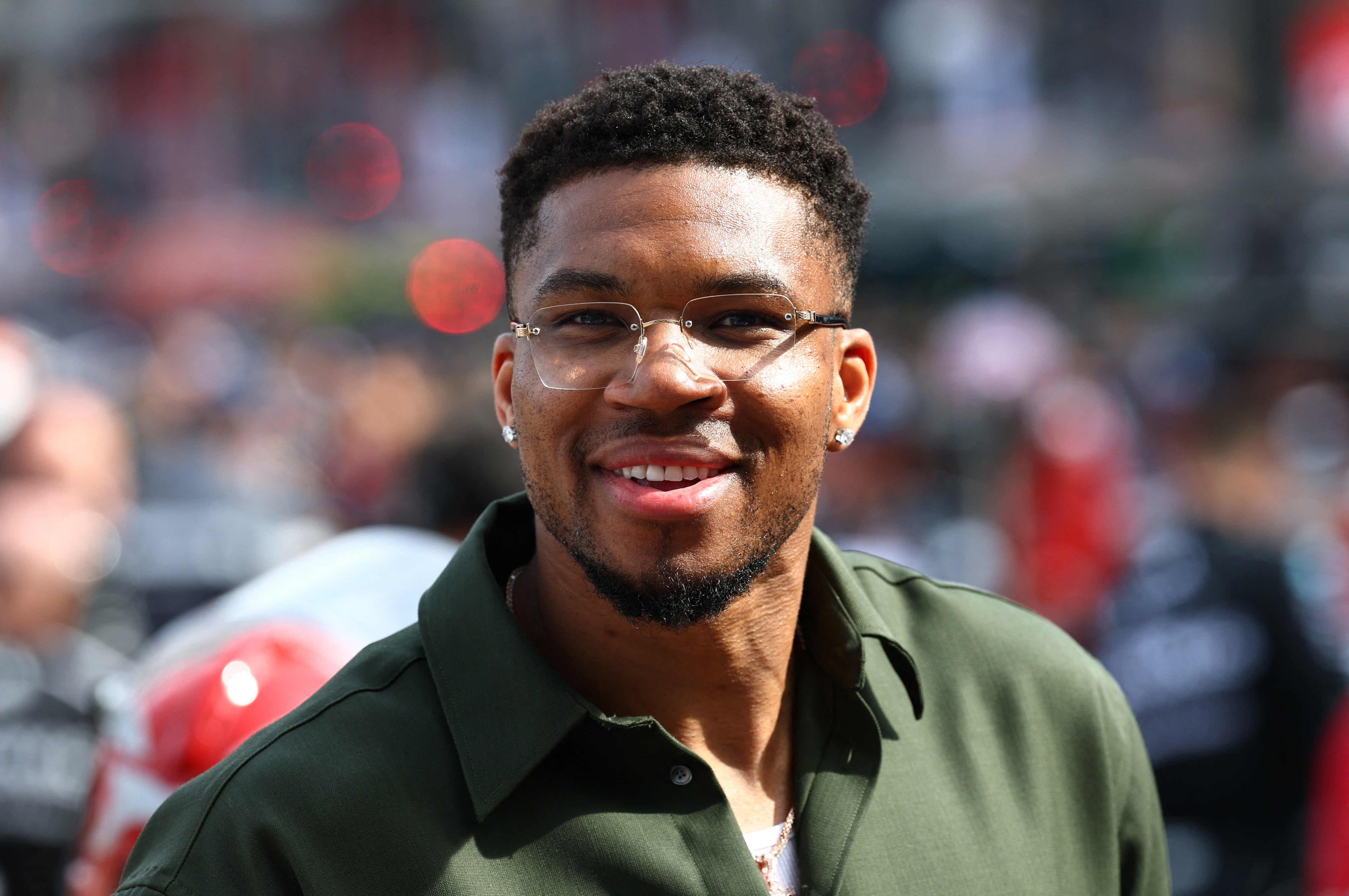 Antetokounmpo is seen during the Monaco Grand Prix earlier this month