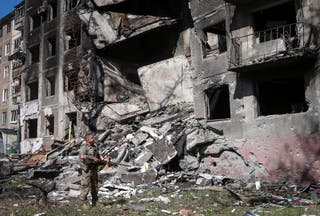 The frontline town of Druzhkivka, in Donetsk region, Ukraine, on Monday