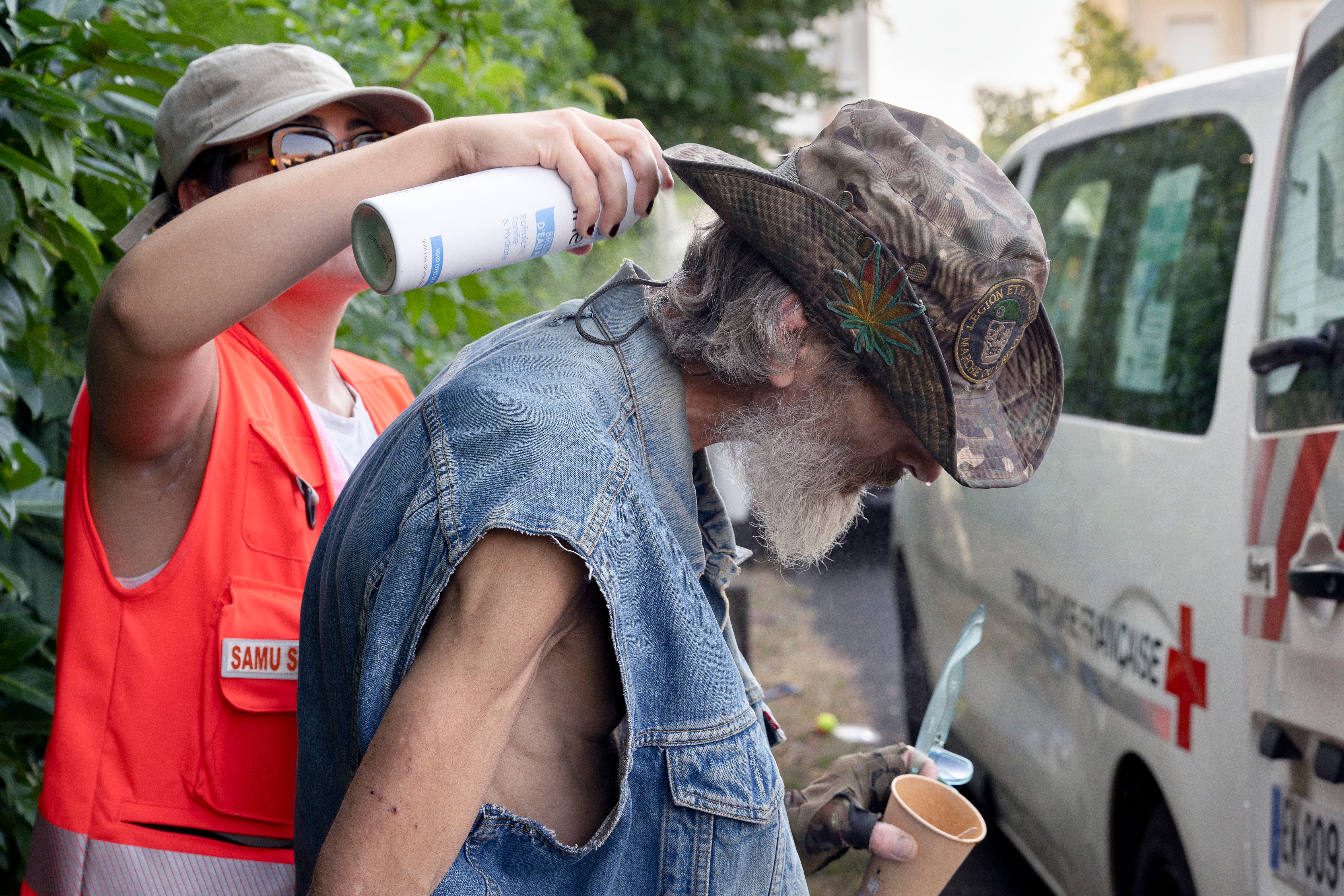 The French Red Cross sent outreach patrols to support homeless people in Poitiers as the heatwave saw temperatures pass 40C on Monday (AFP/Getty)
