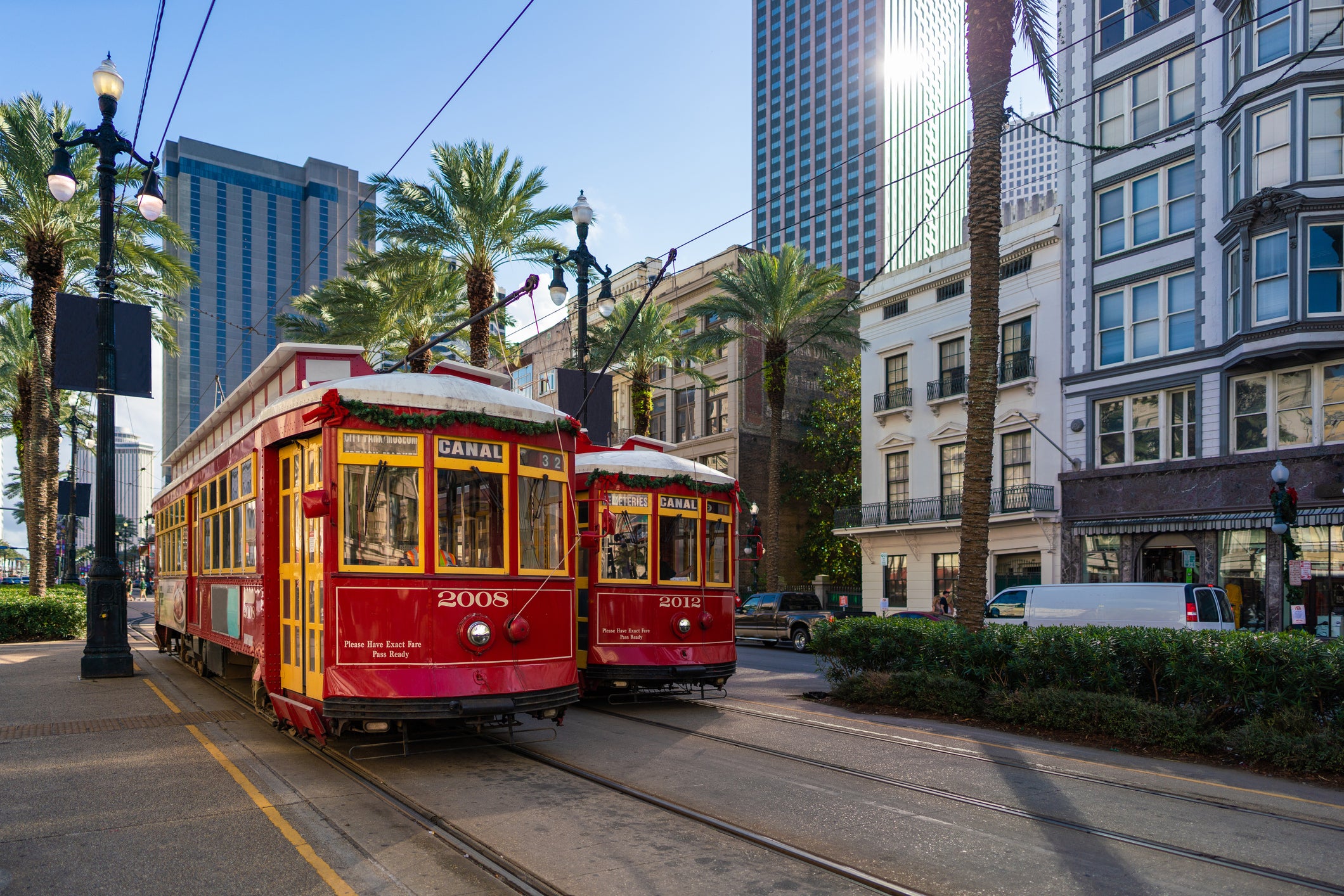 New Orleans streetcars on the city's Canal Street