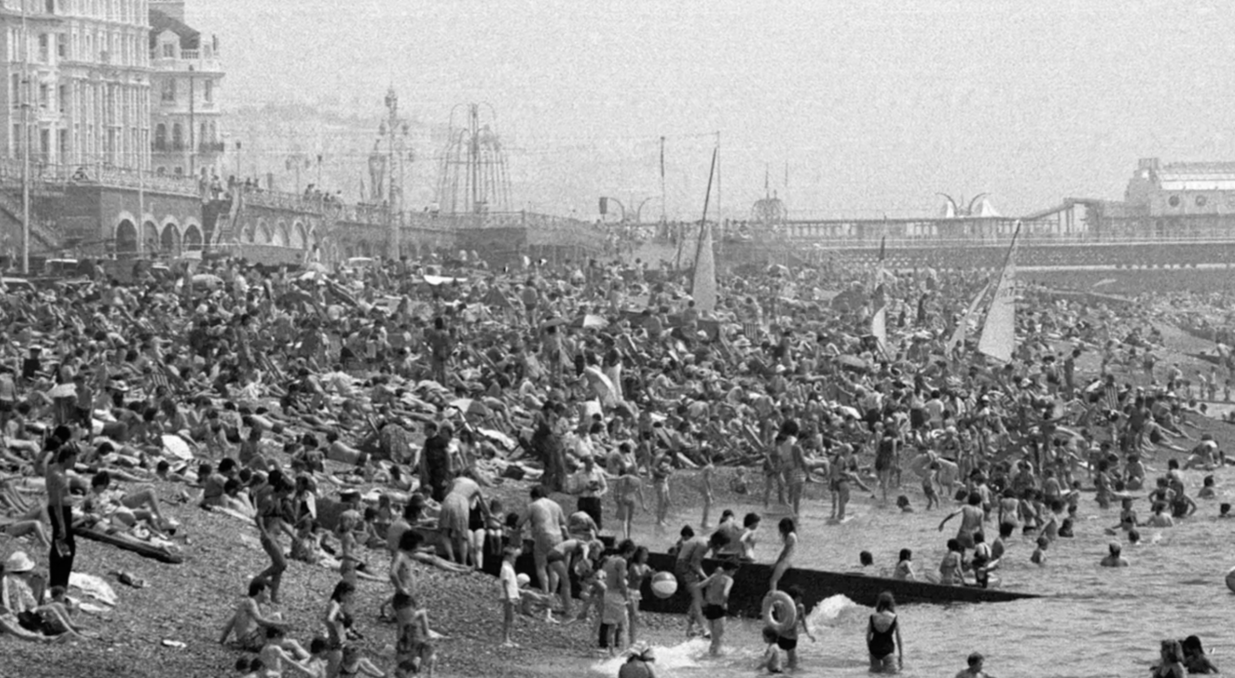Sunbathers on Brighton beach during the heatwave in the summer of 1976