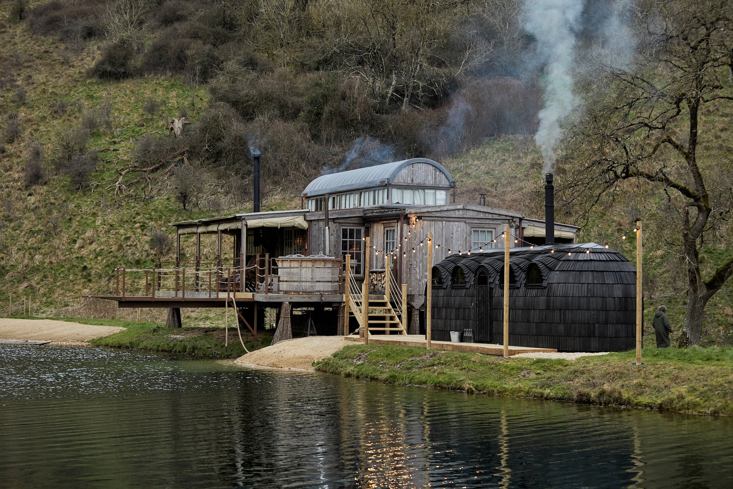 The bespoke sauna and hot tub at Ashcombe are fired by the estate’s own ash trees