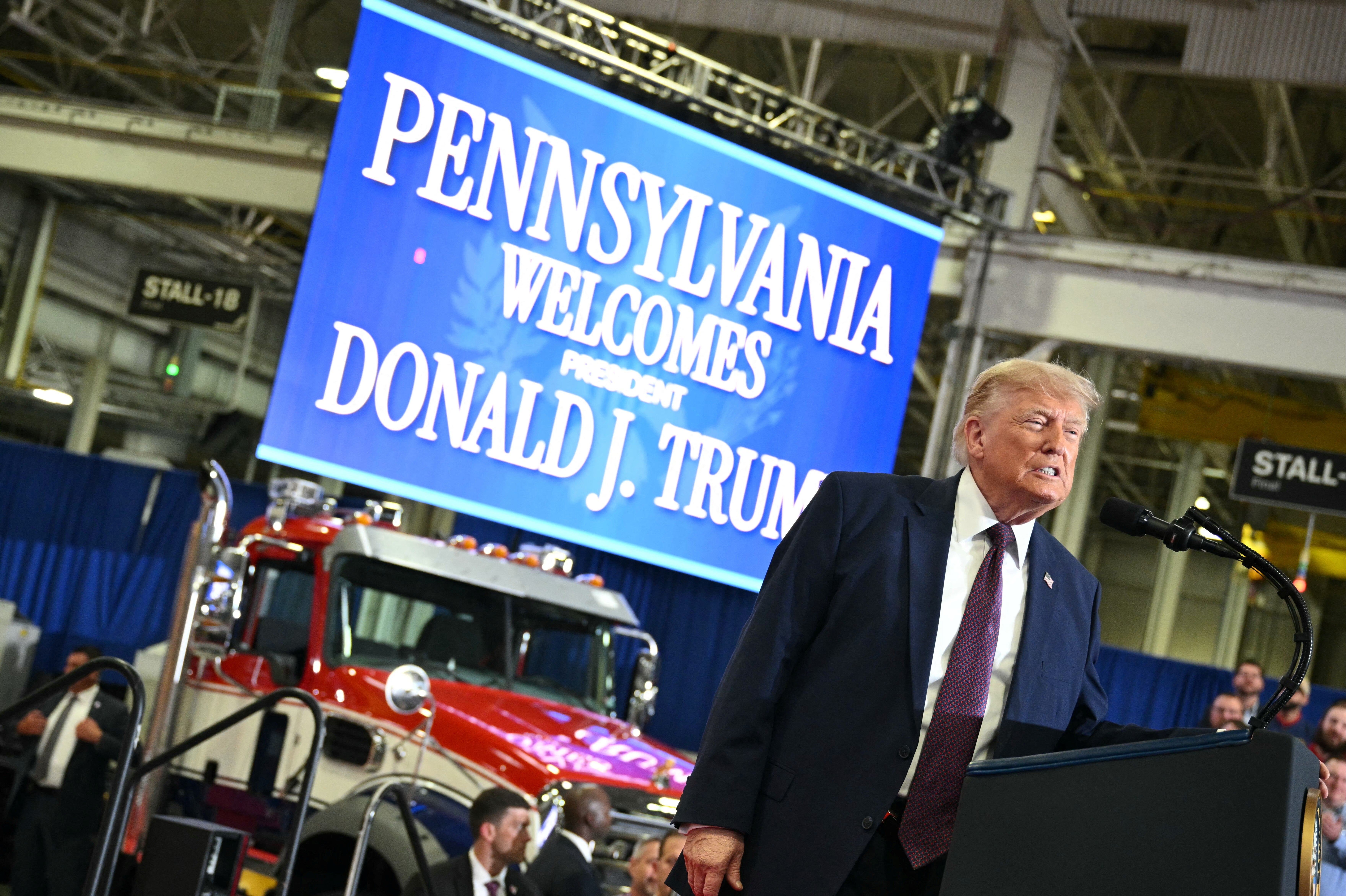 President Donald Trump fueled up Air Force One for a trip to friendlier climes in Pennsylvania’s Lehigh Valley Tuesday amid plummeting approval numbers (AFP/Getty)