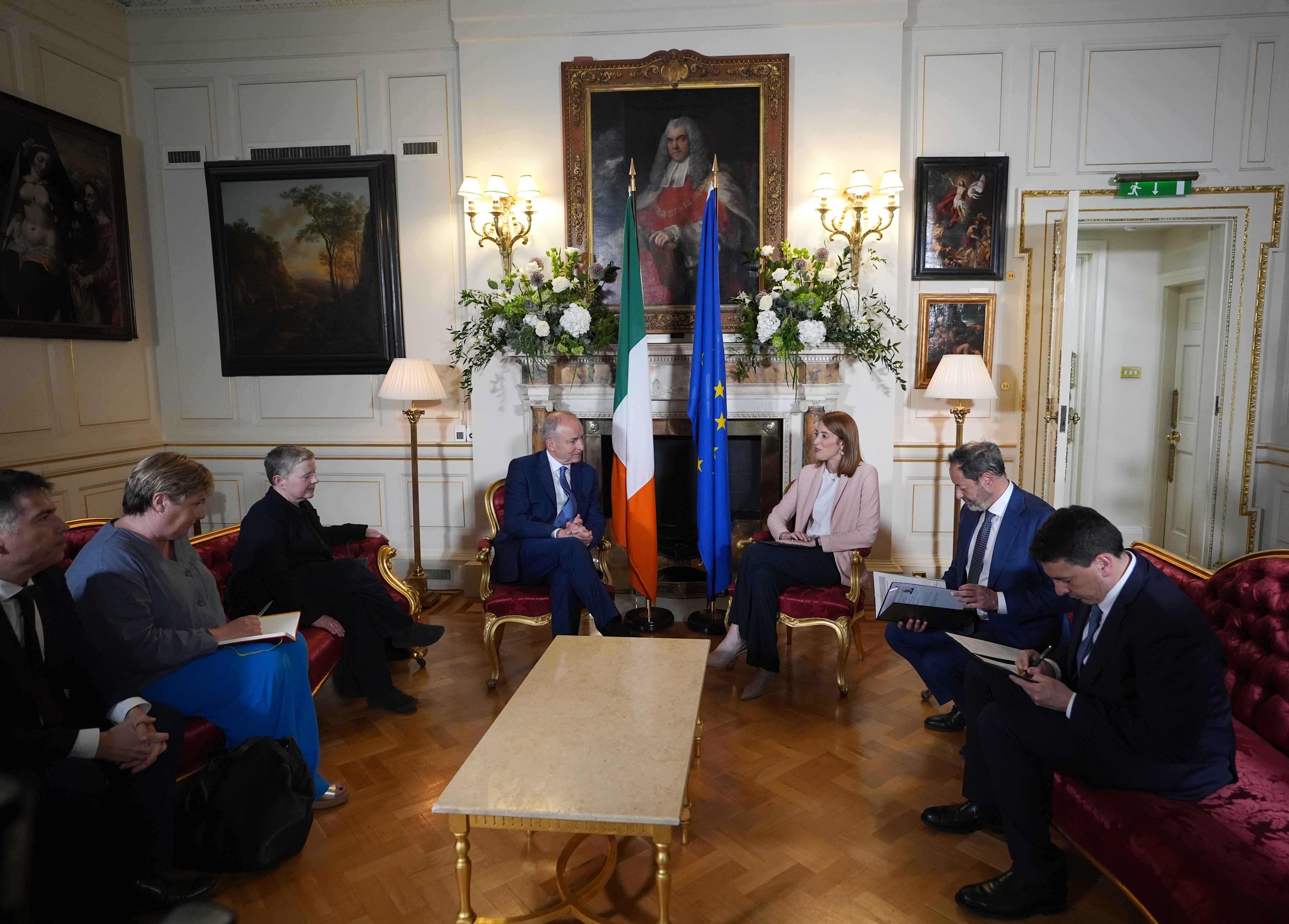 Taoiseach Micheál Martin and President of the European Parliament Roberta Metsola hold a tete-a-tete meeting at Dublin Castle, ahead of Ireland assuming the presidency of the Council of the European Union (Niall Carson/PA) (PA Wire)