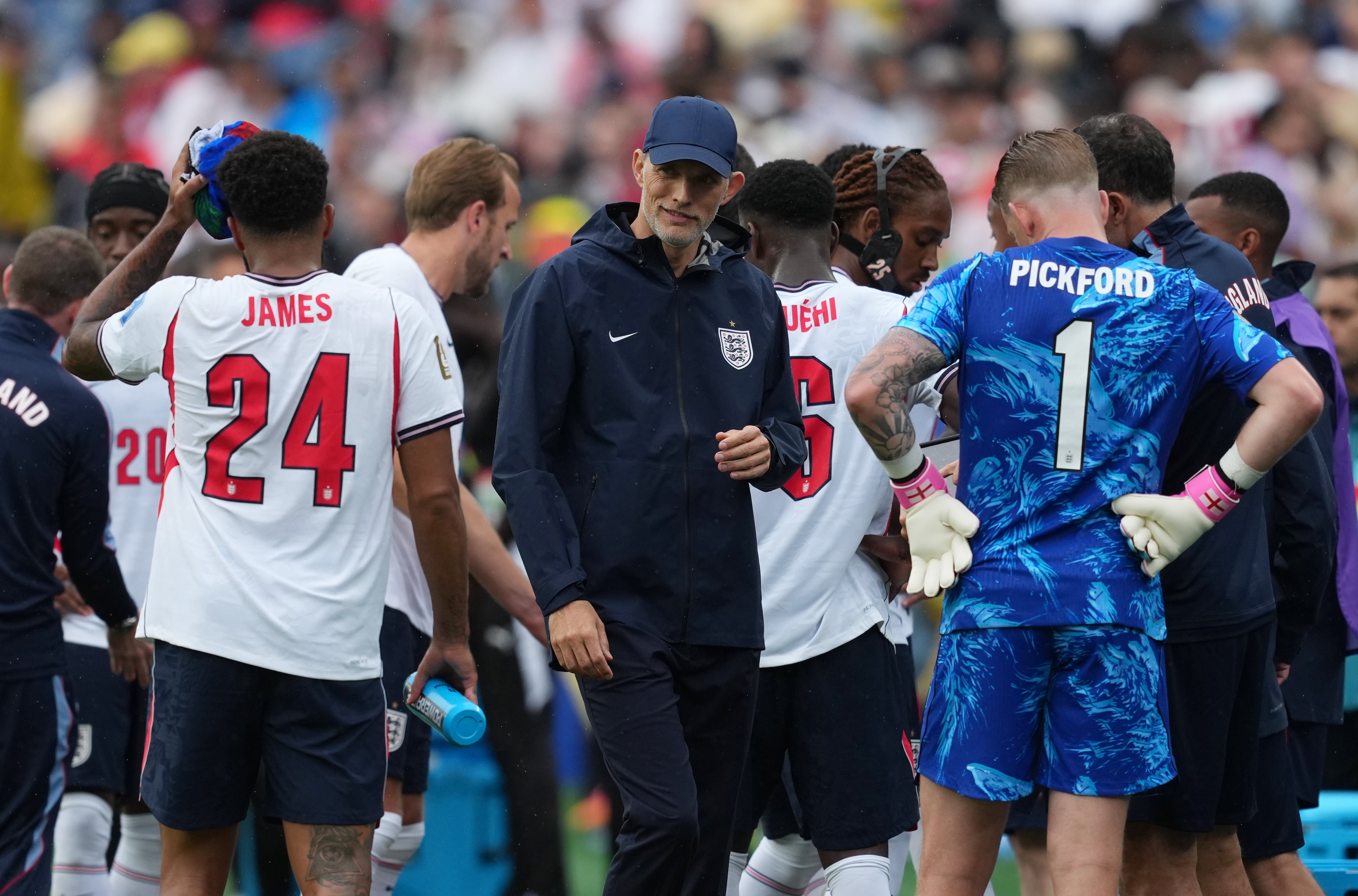 Thomas Tuchel passed on more instructions during the first half water break (PA)