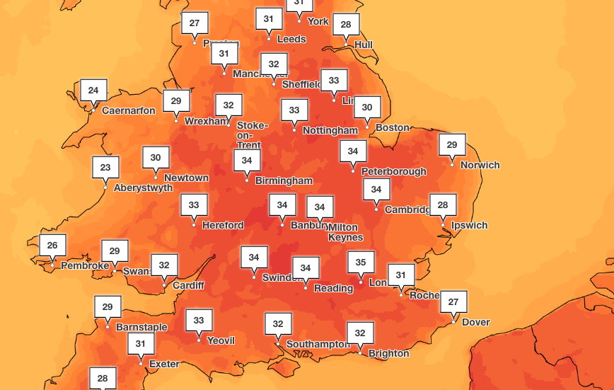 An amber weather warning is in place on Tuesday (Met Office)
