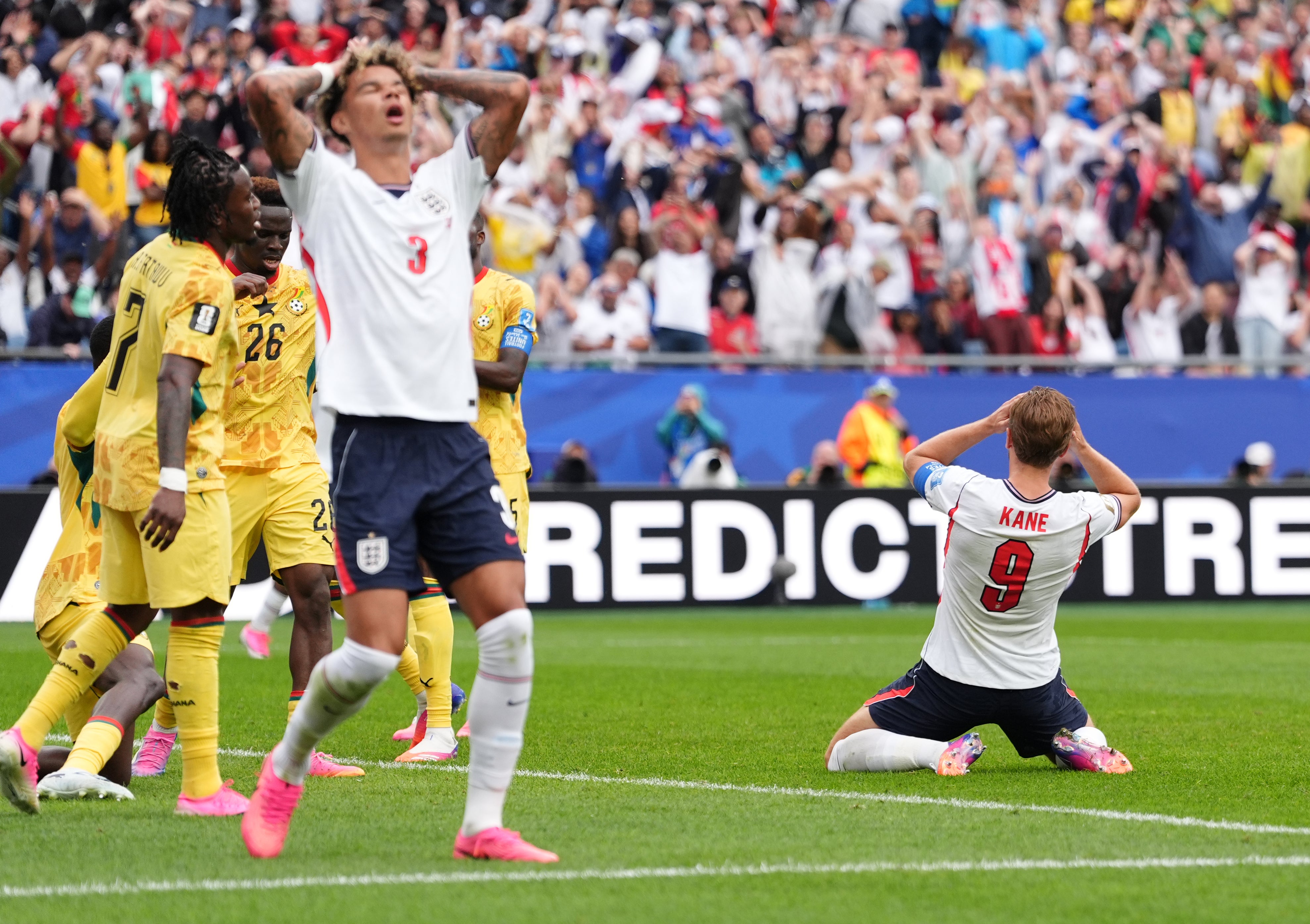 Nico O’Reilly and Harry Kane were frustrated after a late double chance slipped away (Martin Rickett/PA) (PA Wire)