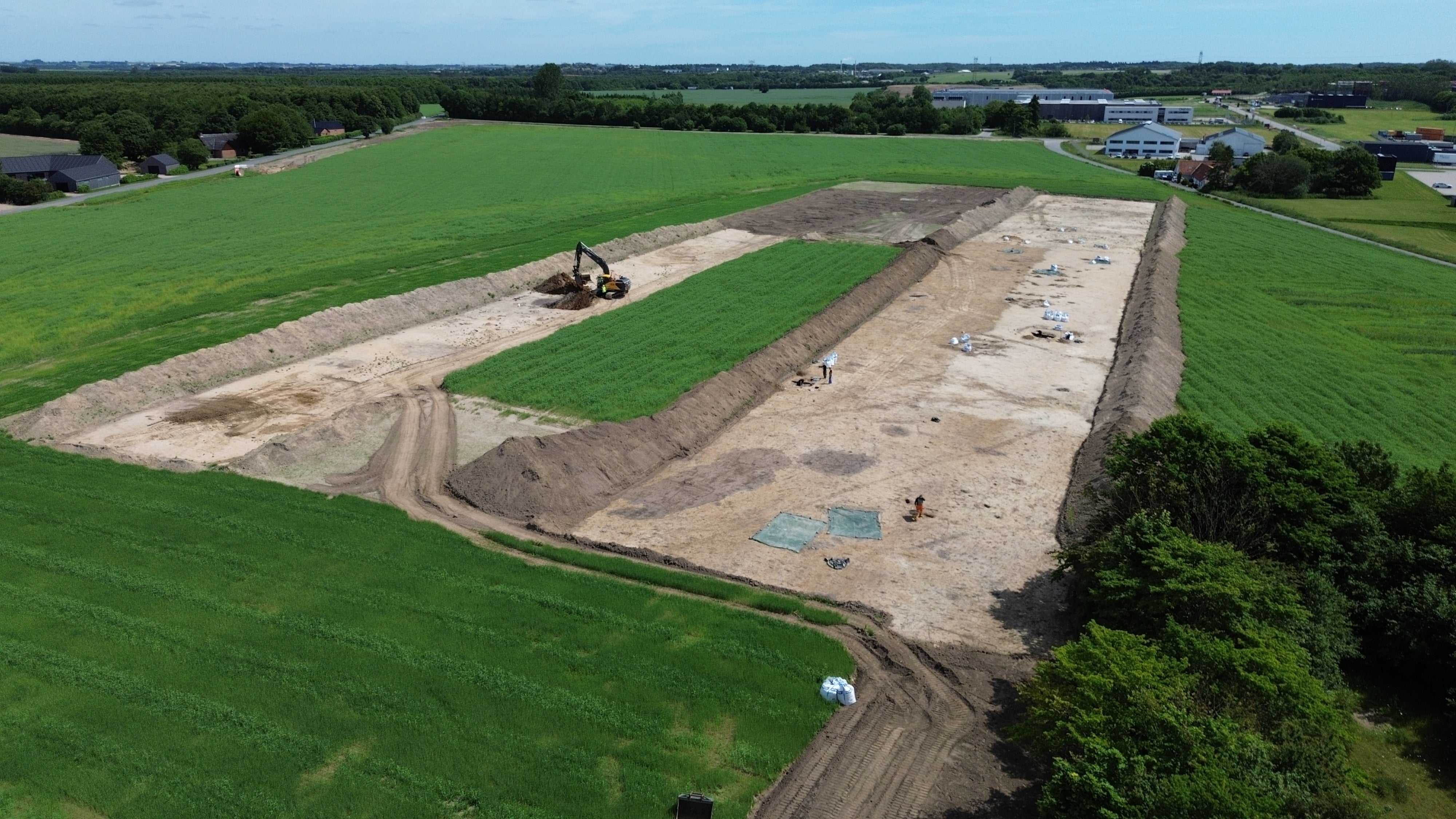 An aerial shot shows an archaeological site in Soften near Aarhus, Denmark