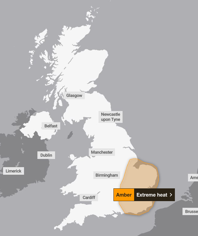 An amber heat warning has been issued for Saturday