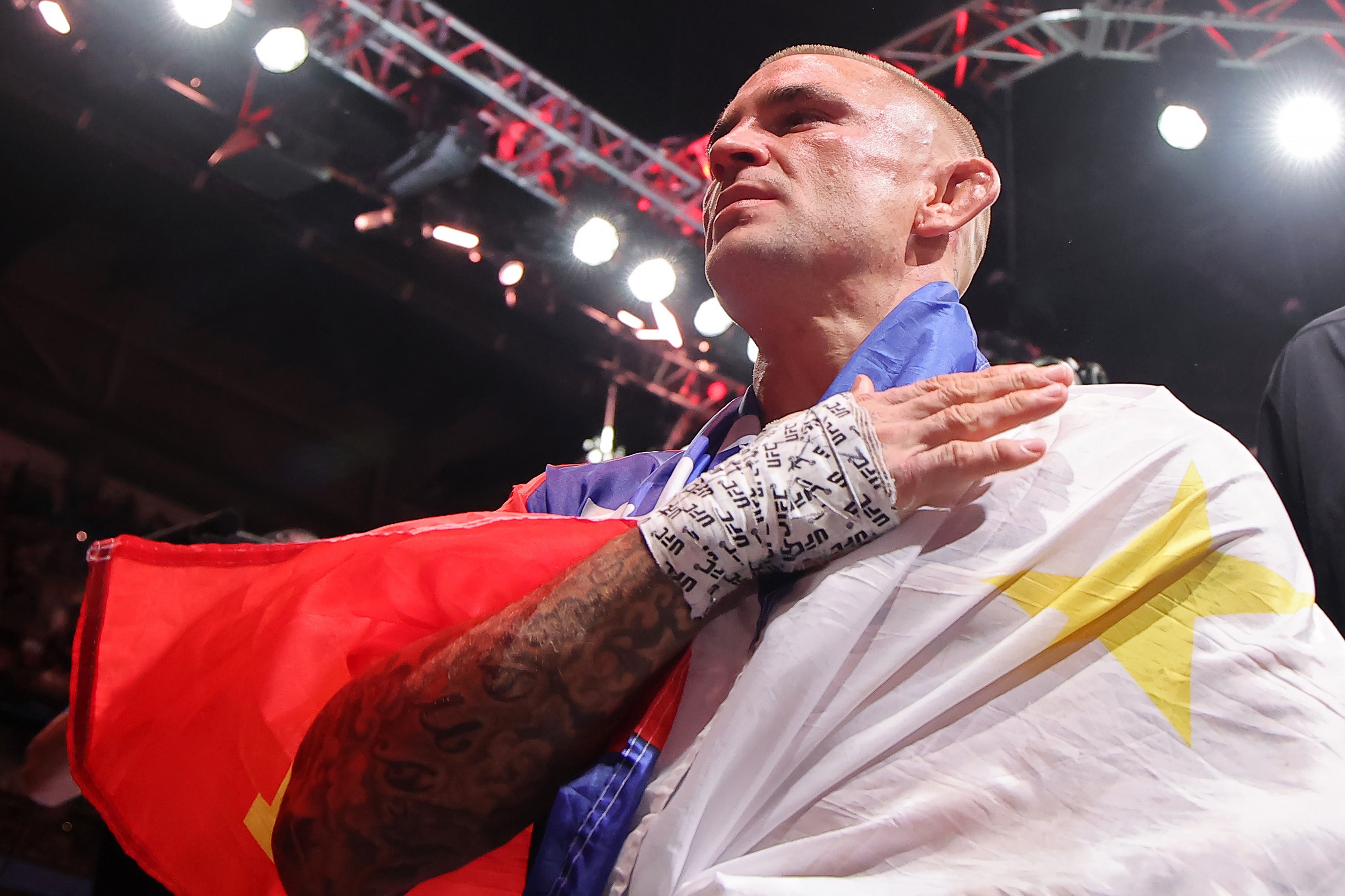 Dustin Poirier after his final UFC fight, a points loss to Max Holloway in July 2025