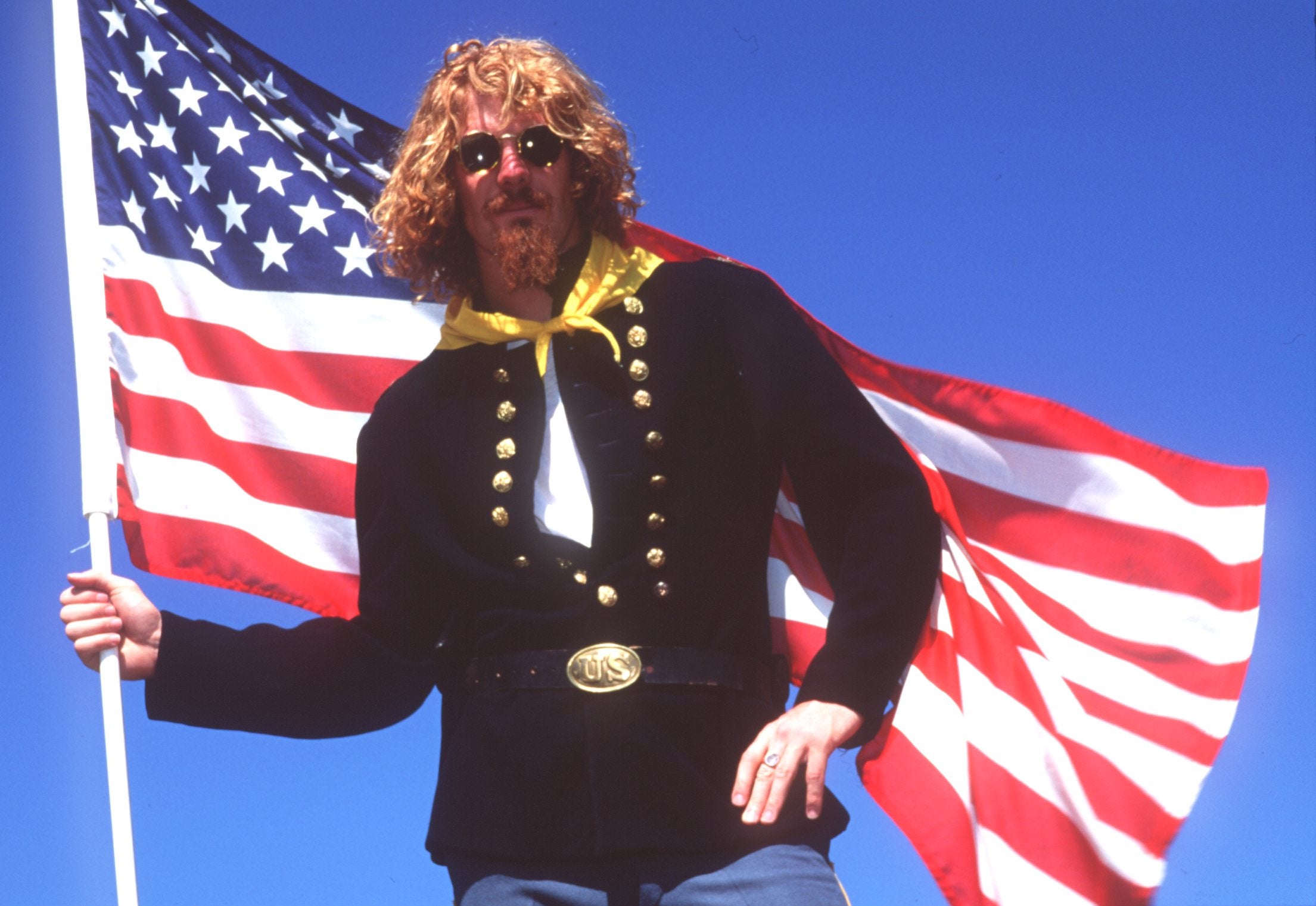 Alexi Lalas posing as General Custer before a friendly against England in September 1994, shortly before being embarrassed by Alan Shearer as his country lost 2-0