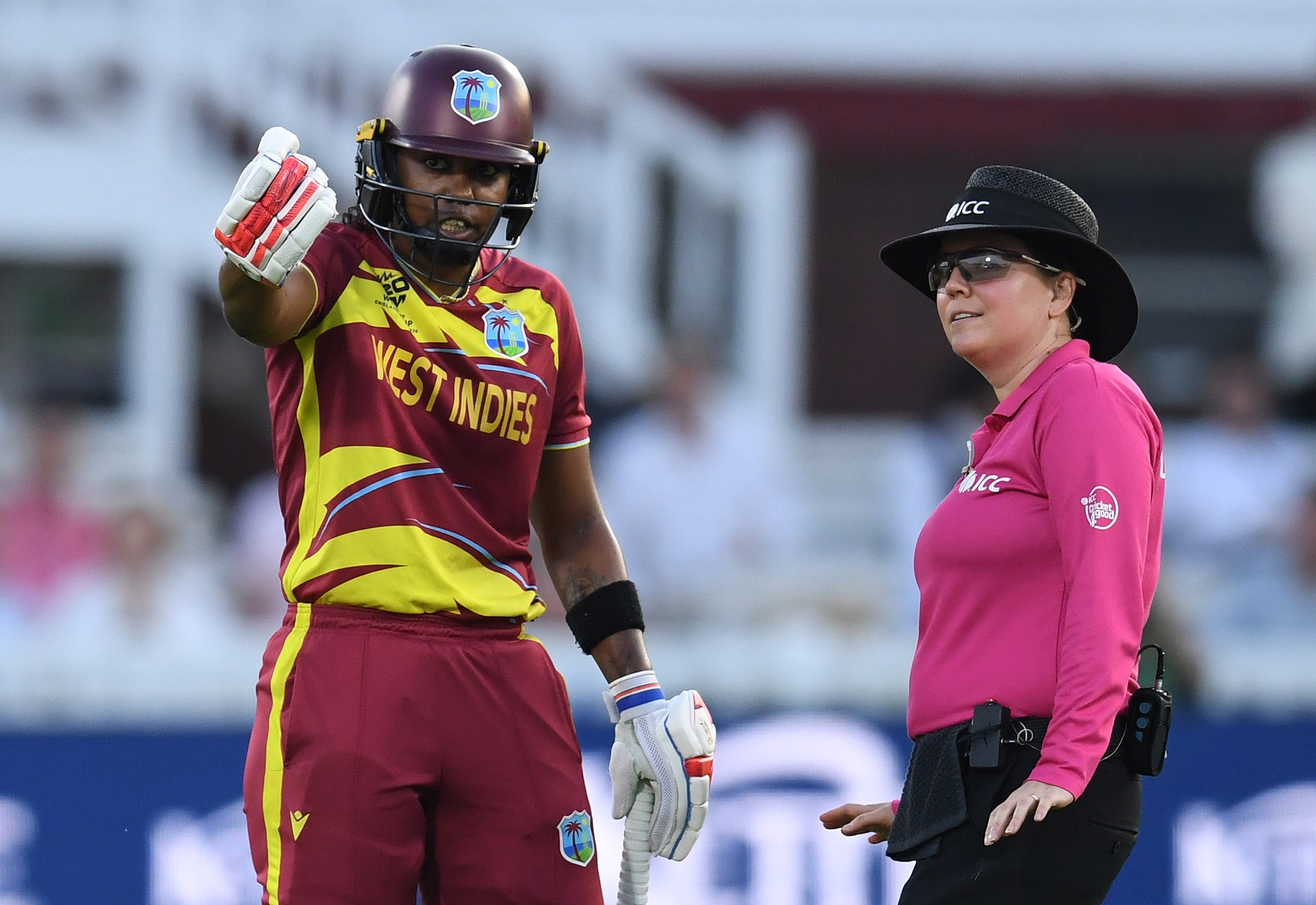 Hayley Matthews remonstrated with the umpire to no avail
