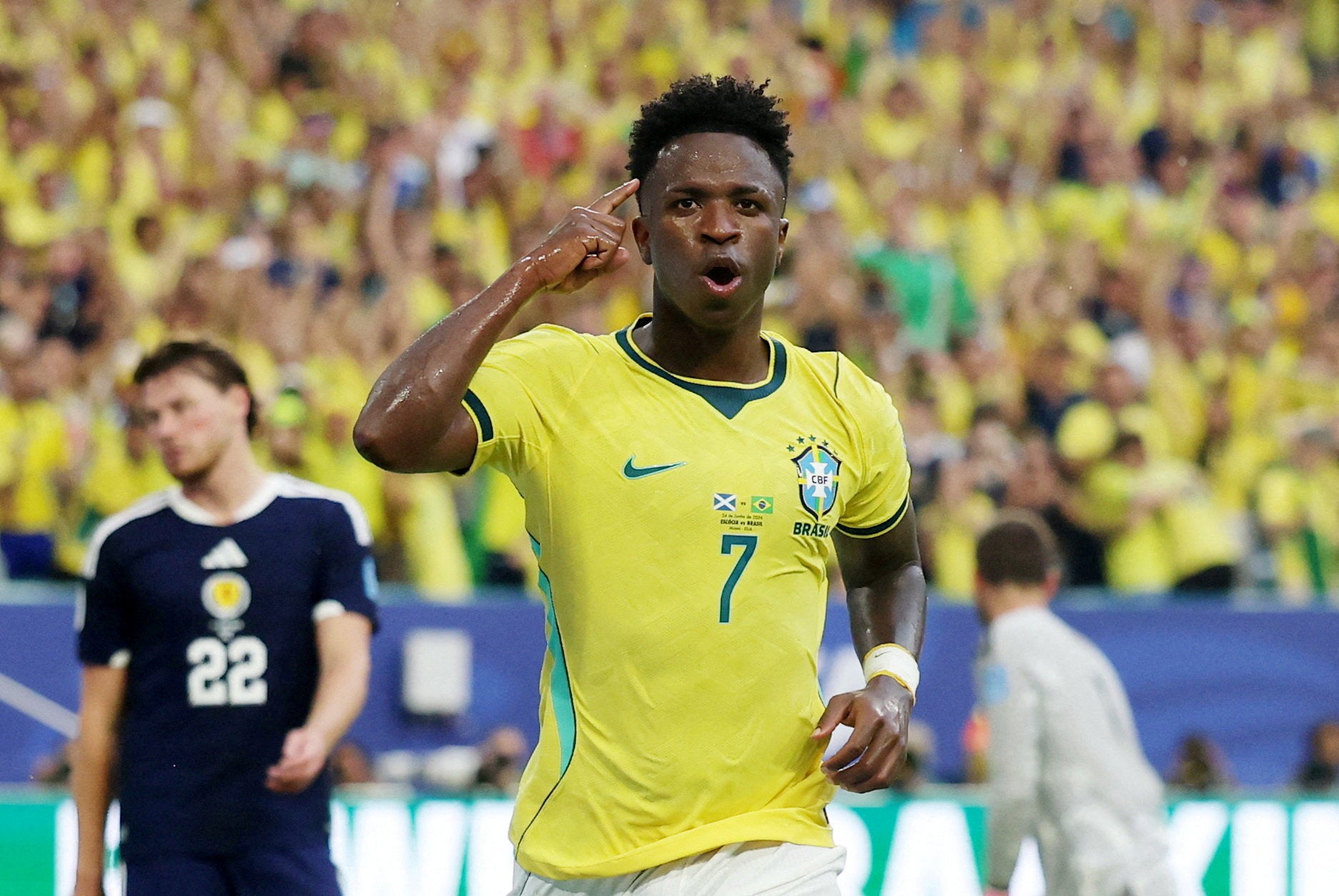 Vini Jr was celebrating a second goal by the end of the first half regardless