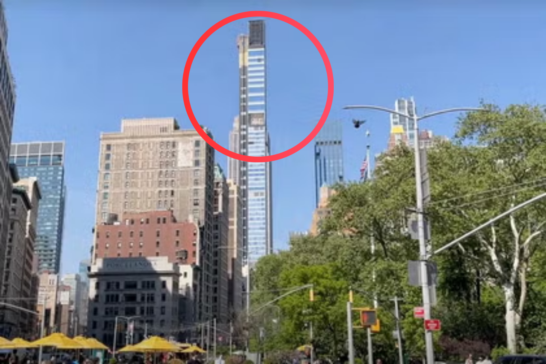 The newest supertall skyscraper, 262 Fifth Avenue (pictured in red circle), is a 26-unit luxury apartment building that now stands directly in front of the Empire State Building – blocking a once iconic view