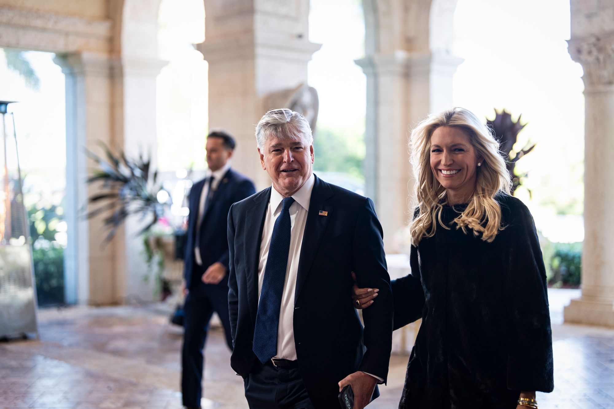 The Fox News host, a longtime supporter of President Trump, insisted that his medical condition is not ‘taking me out anytime soon.’ Pictured: Hannity and his wife attend a wedding at Mar-a-Lago in February