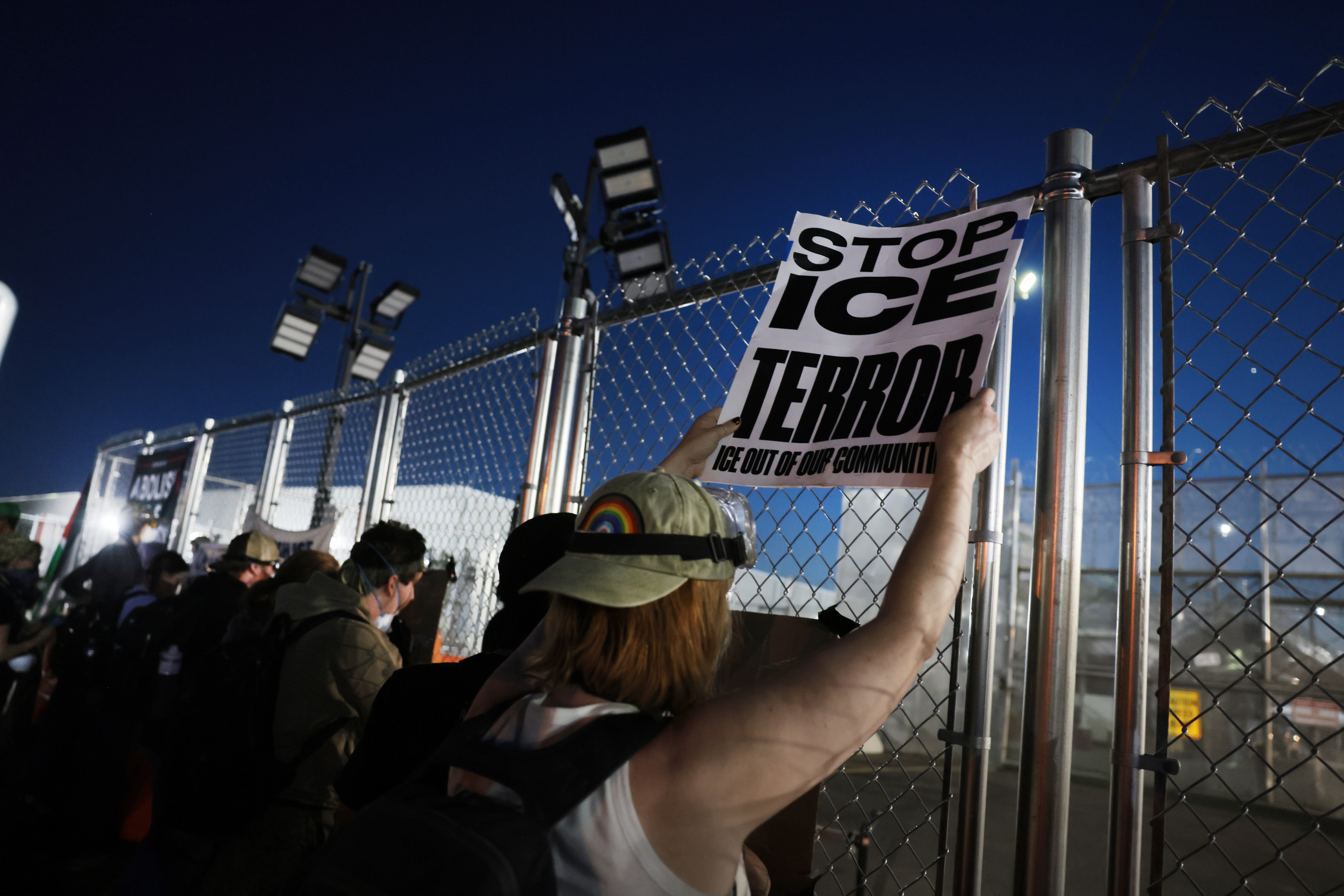 Polls show that many Americans are opposed to ICE’s tactics. Pictured: protestors gather outside the federal immigration center at Delaney Hall, where ICE is housing detained immigrants, on June 3, 2026 in Newark, New Jersey.