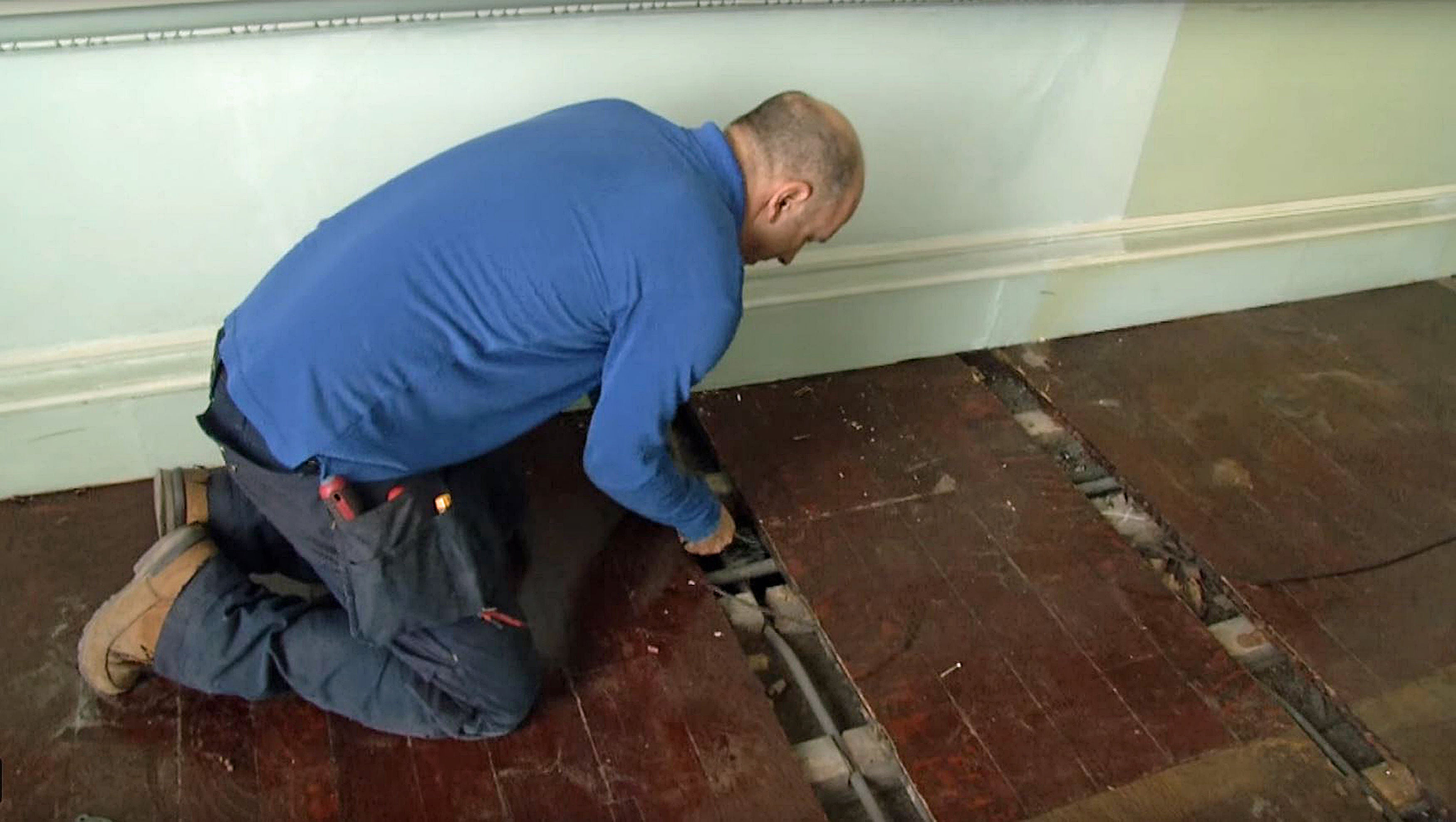 Workman replacing some of the oldest electrical cables in Buckingham Palace, London, as part of the reservicing programme at the palace. PA Media (PA Media)