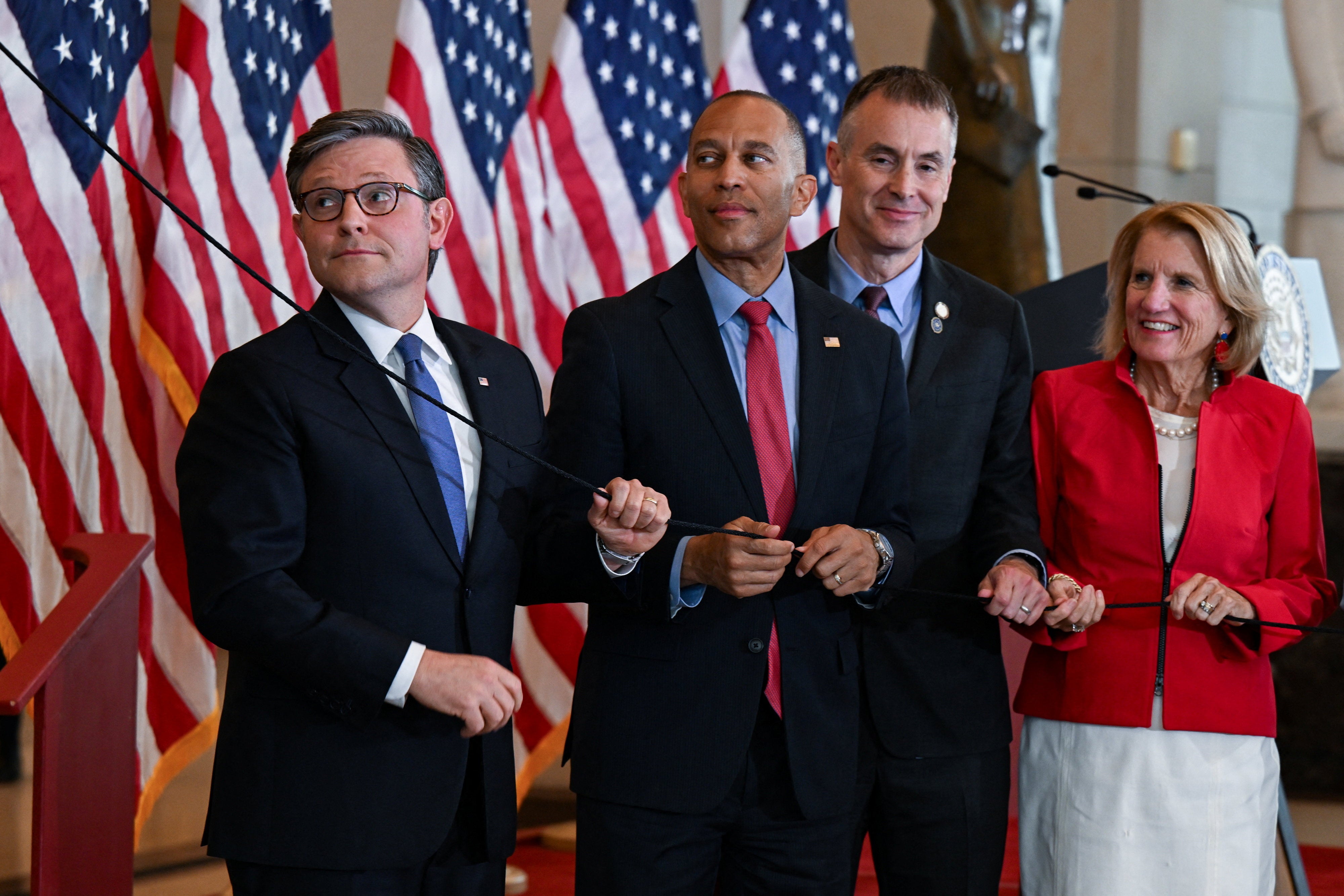 House Speaker Mike Johnson (R-La.) has faced difficulties with the right-wing insurgents in his conference. But Democrats do not think House Minority Leader Hakeem Jeffries (D-N.Y.) will face similar challenges. (Reuters)