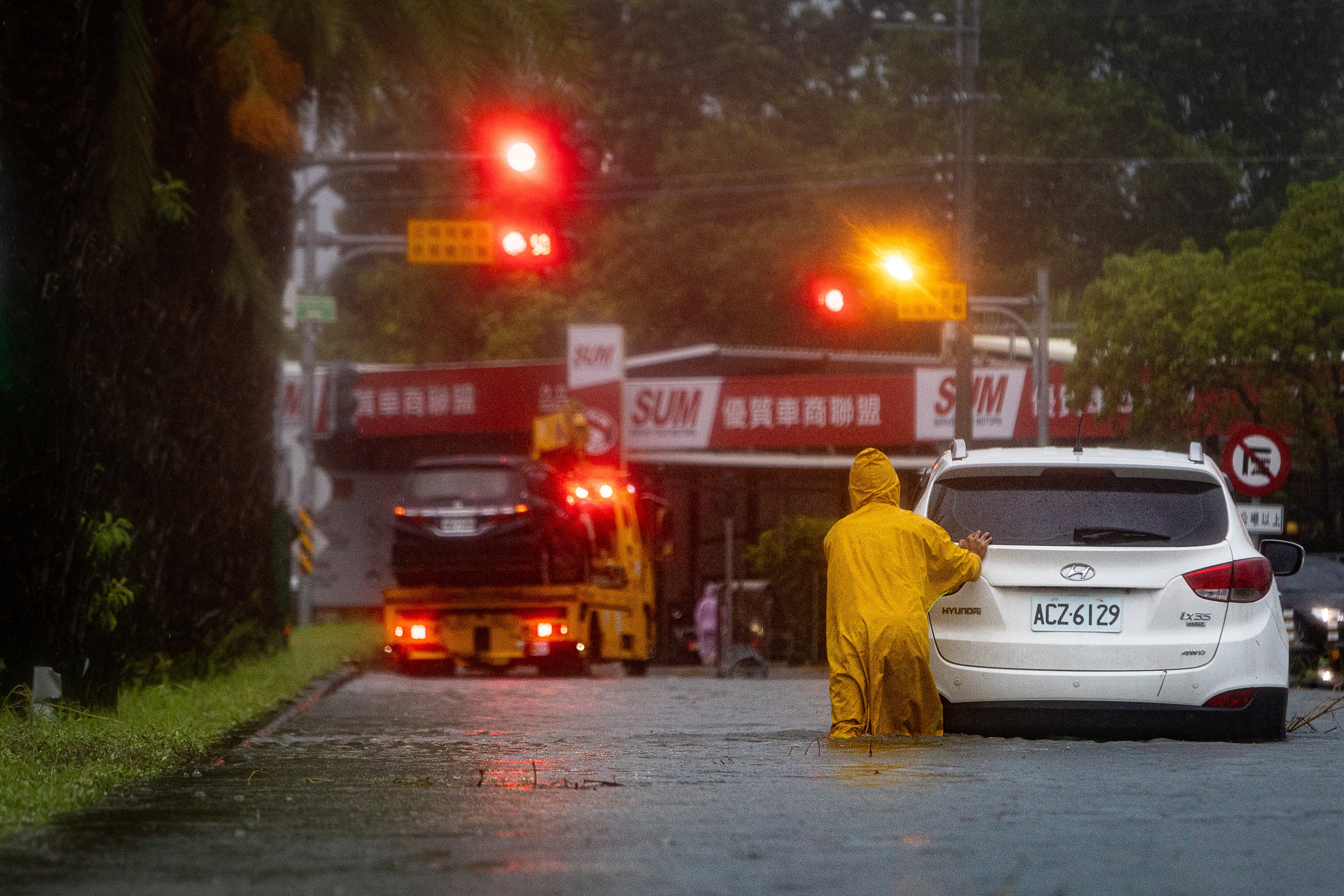 A street is flooded in Pingtung, Taiwan