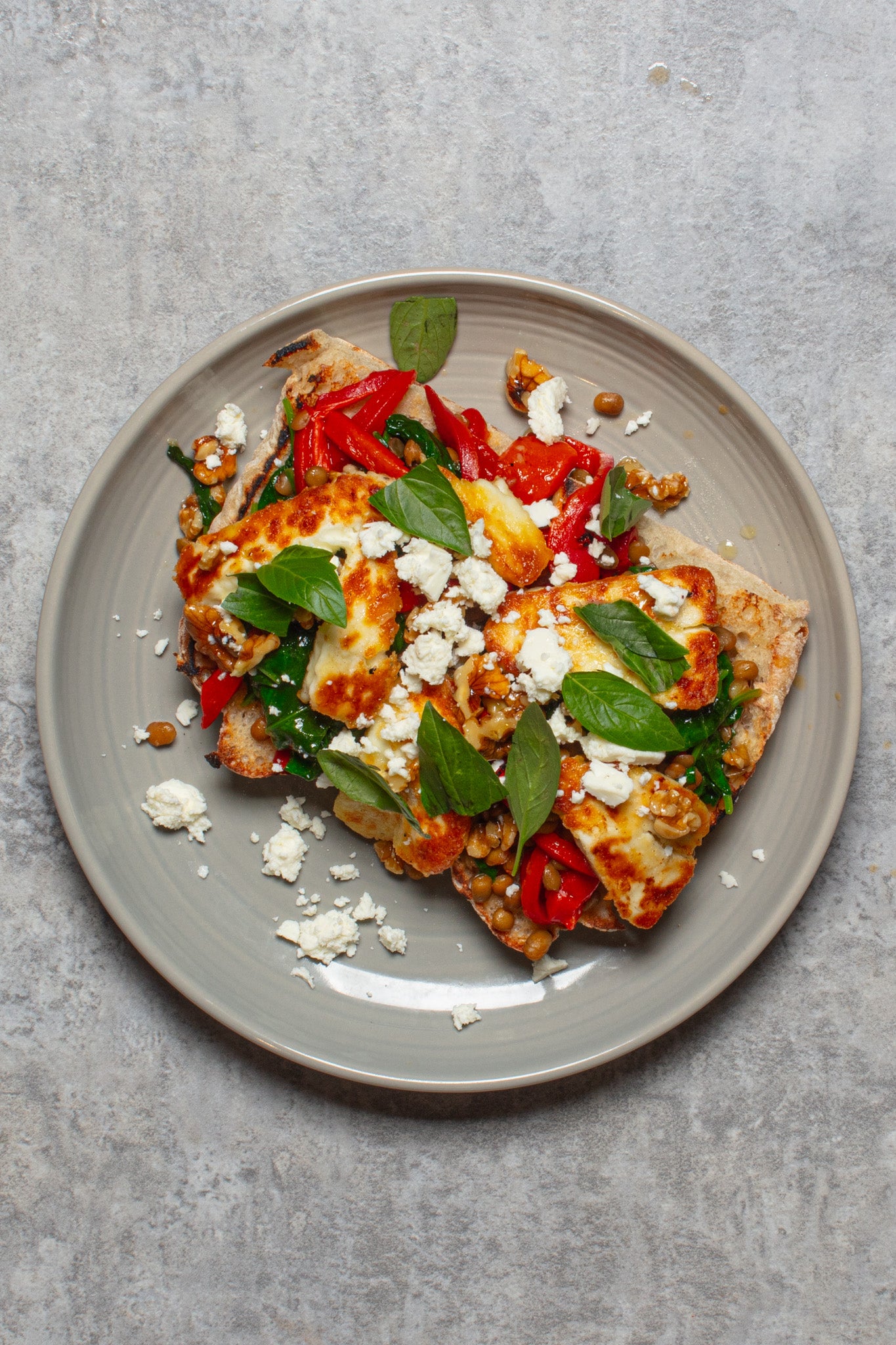 Fry the halloumi last and serve it straight from the pan – it turns from golden and squeaky to rubbery the longer it sits