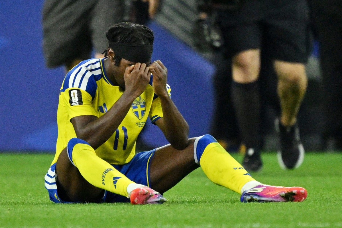 Anthony Elanga collapses in despair after failing to realise he saved Sweden’s World Cup dream