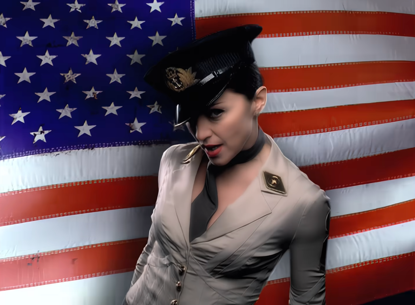 Madonna in her video for ‘American Life’