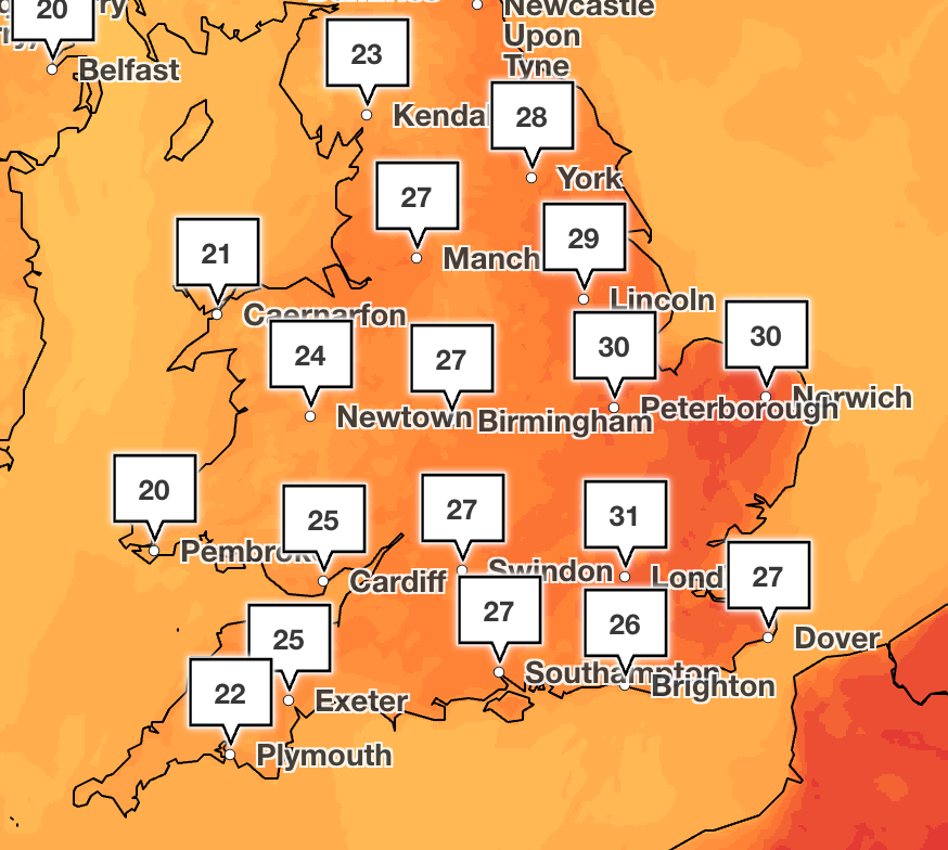UK heatwave mapped: Where is going to be hottest this weekend as temperatures could hit 31C