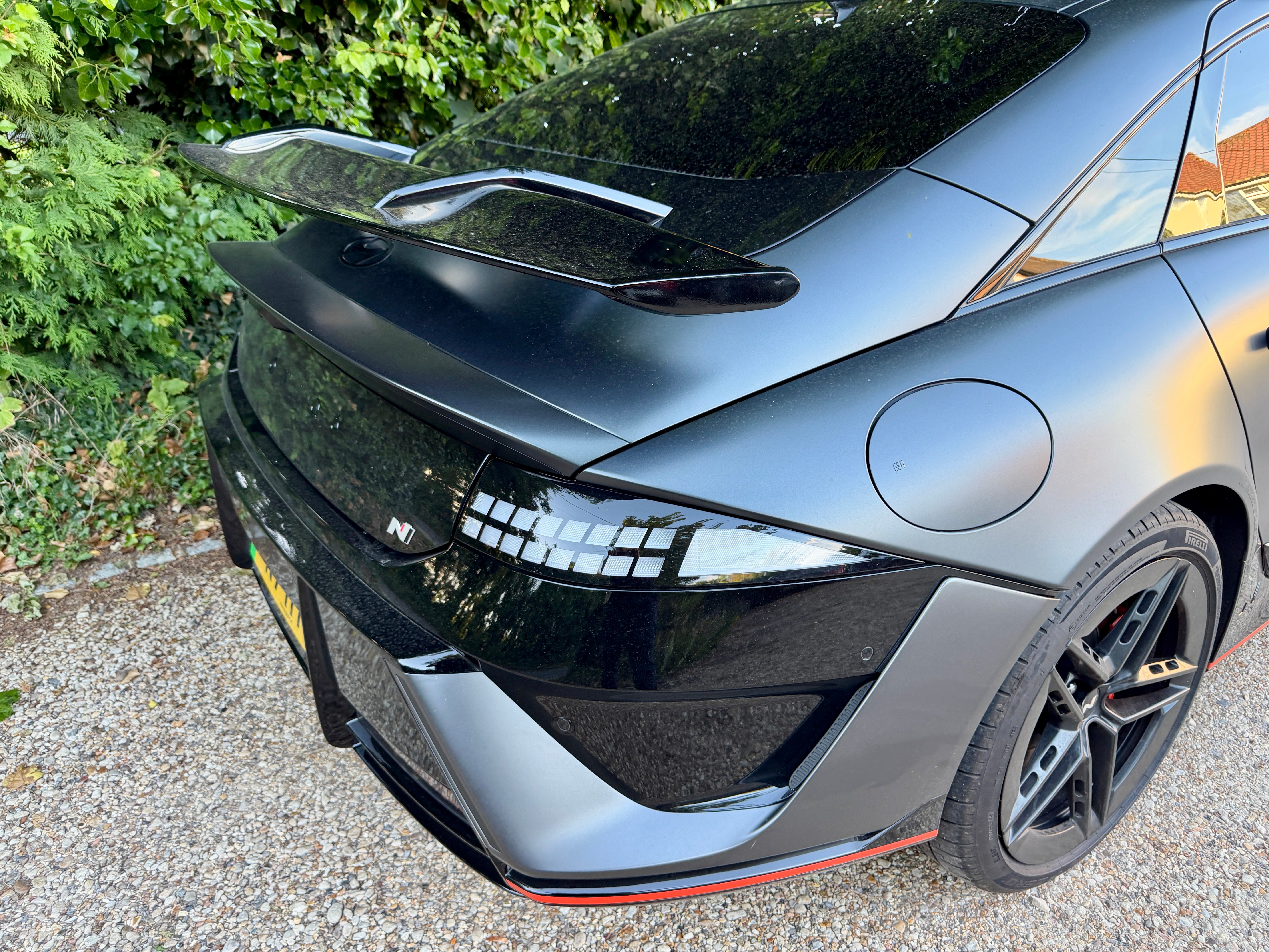 The N treatment gives the Hyundai Ioniq 6 a pronounced 'duck tail' rear spoiler and darker body panels