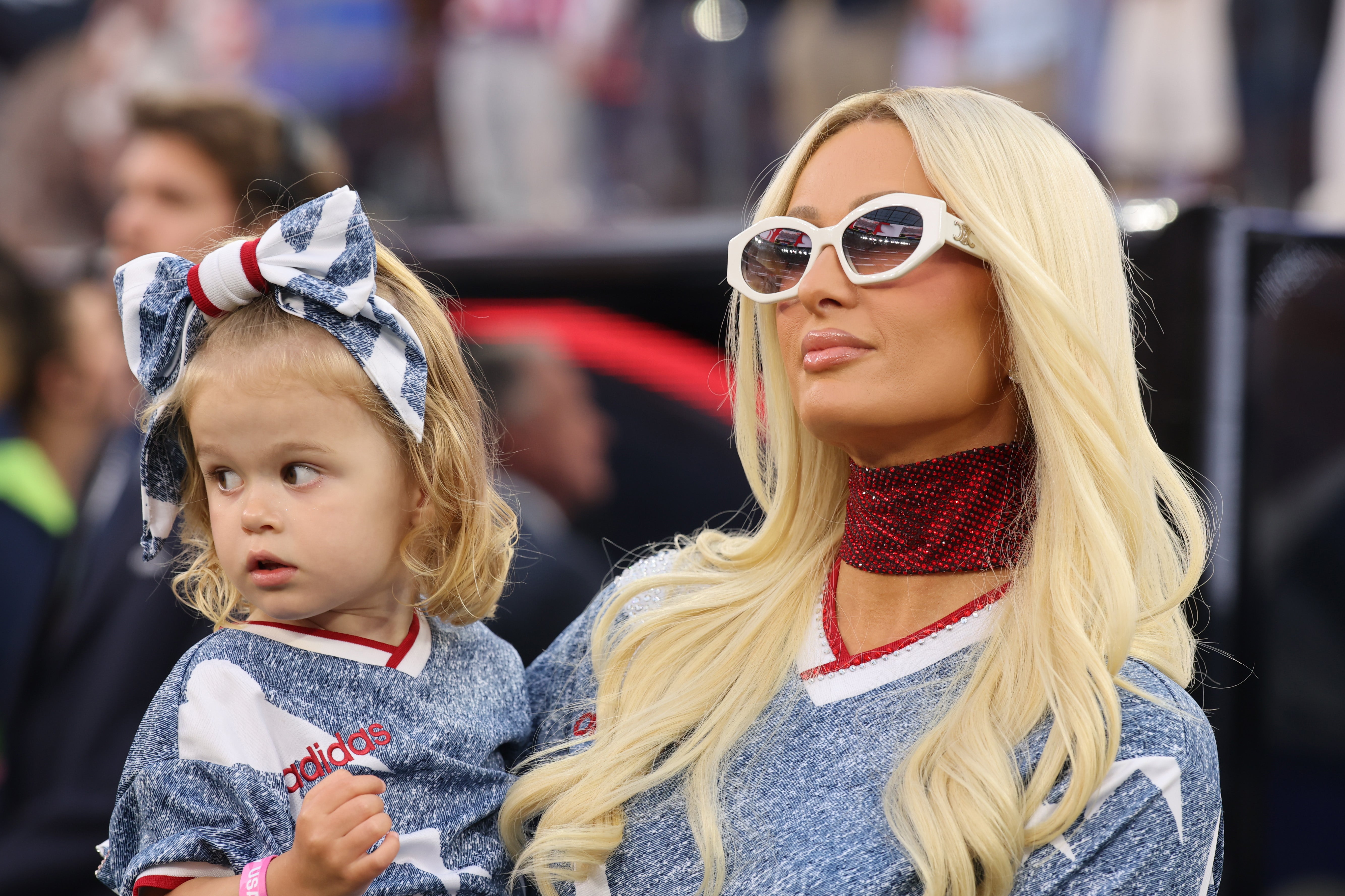 Paris Hilton and her daughter London at a 2026 World Cup game in Los Angeles Stadium (Getty)