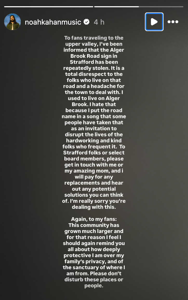 Noah Kahan asked fans to avoid 'disrupting' the places and people mentioned in his music
