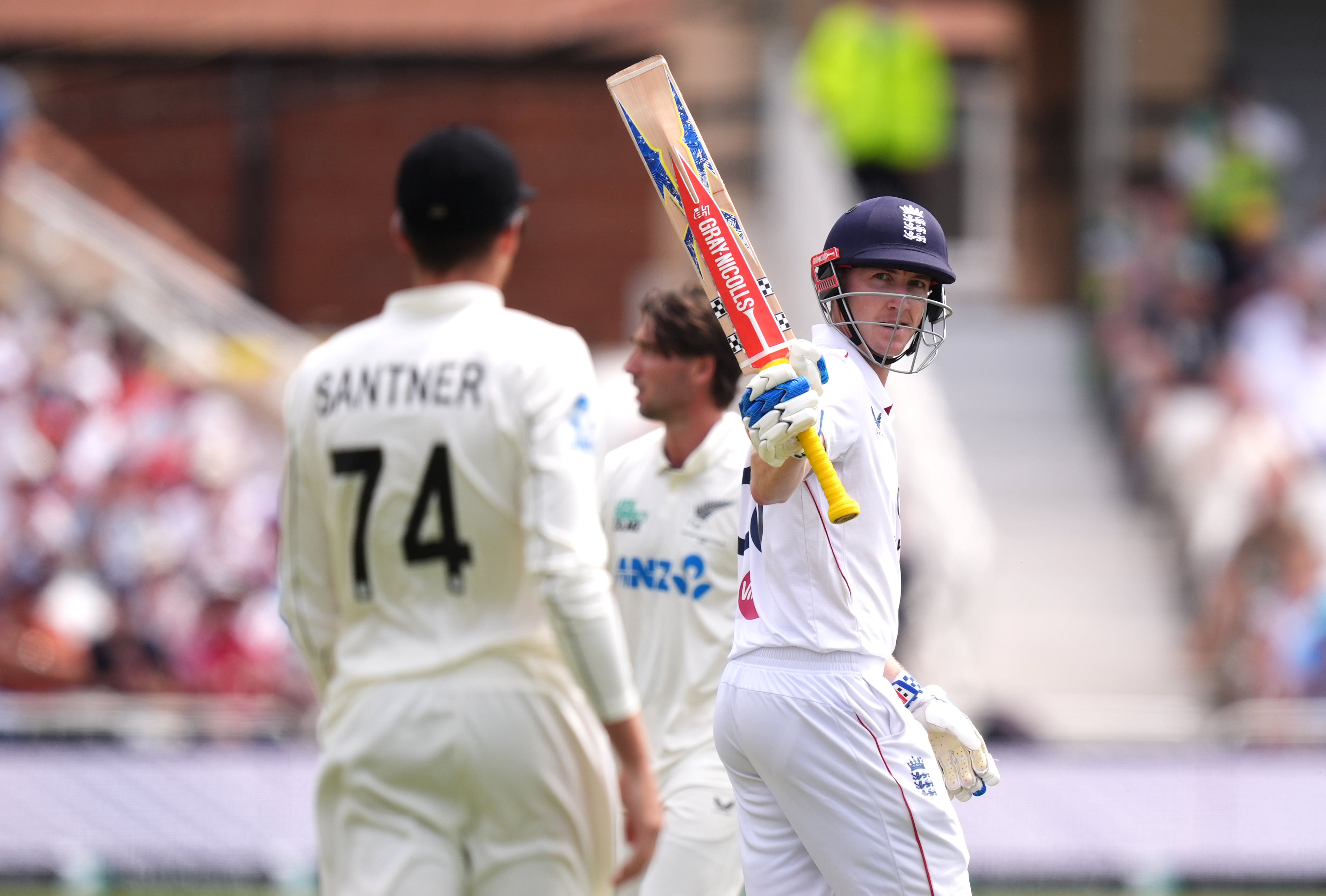 Harry Brook (right) celebrates reaching a half century (Mike Egerton/PA) (PA Wire)