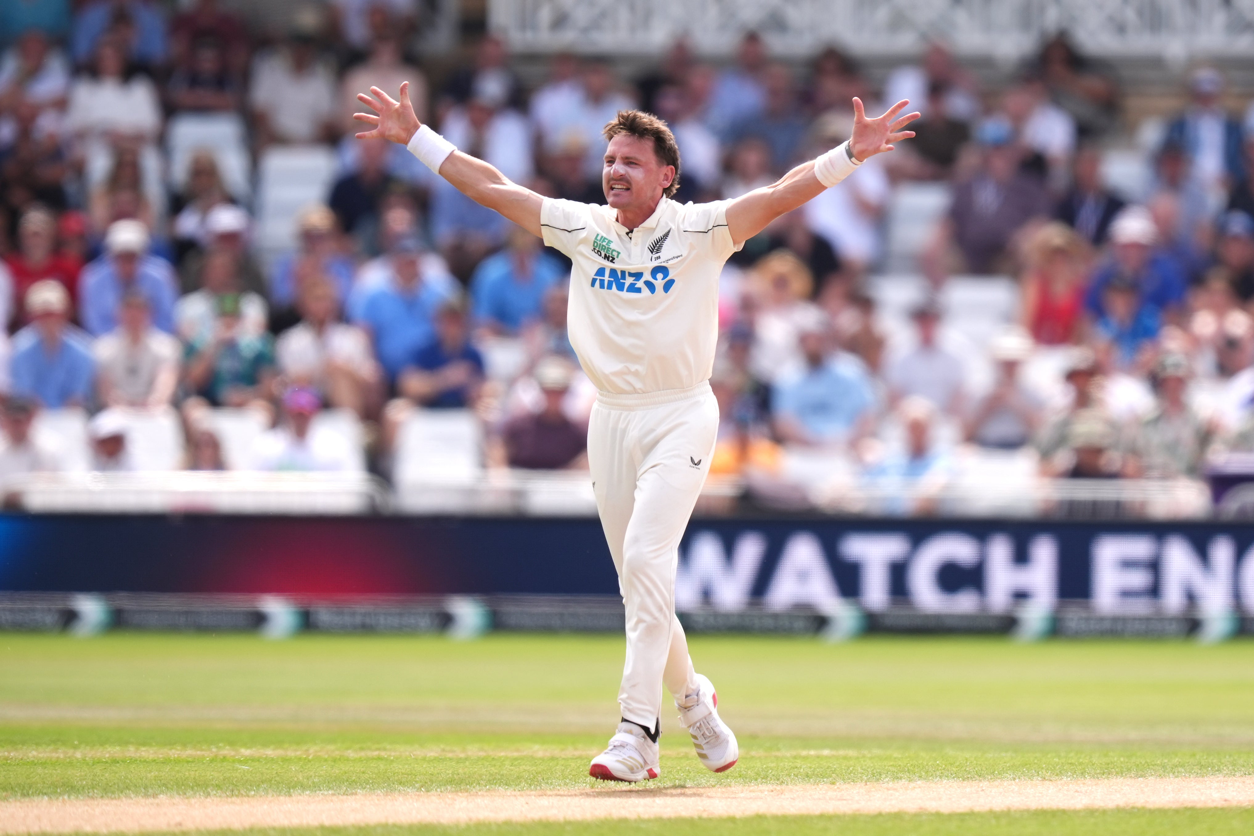 Nathan Smith celebrates the wicket of Joe Root (Mike Egerton/PA)