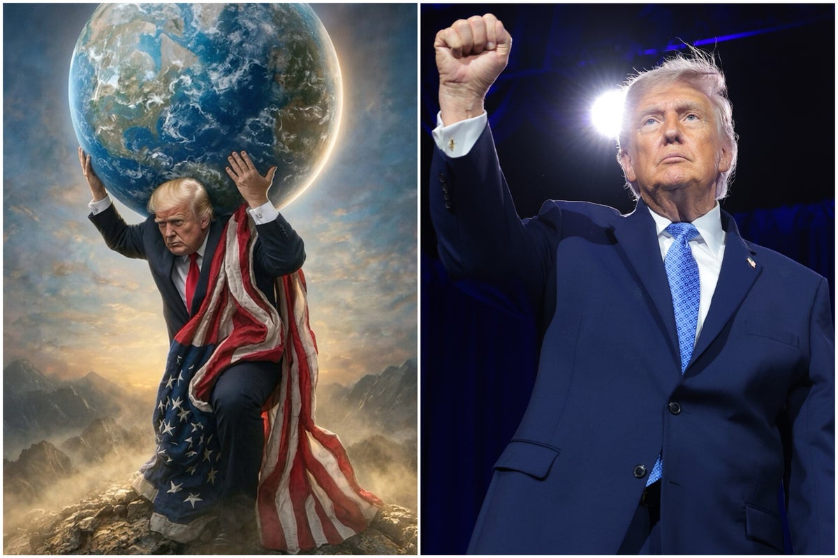 Trump, Atlas'tan ilham alan, dünyayı omuzlarında taşıdığını gösteren övünen Truth Social imajını yayınladı