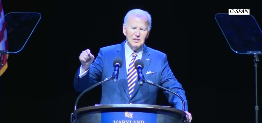 Former President Joe Biden was met with loud cheering as he listed Trump’s “vanity projects” during a speech at a state Democratic Party convention in Hanover, Maryland, Saturday evening
