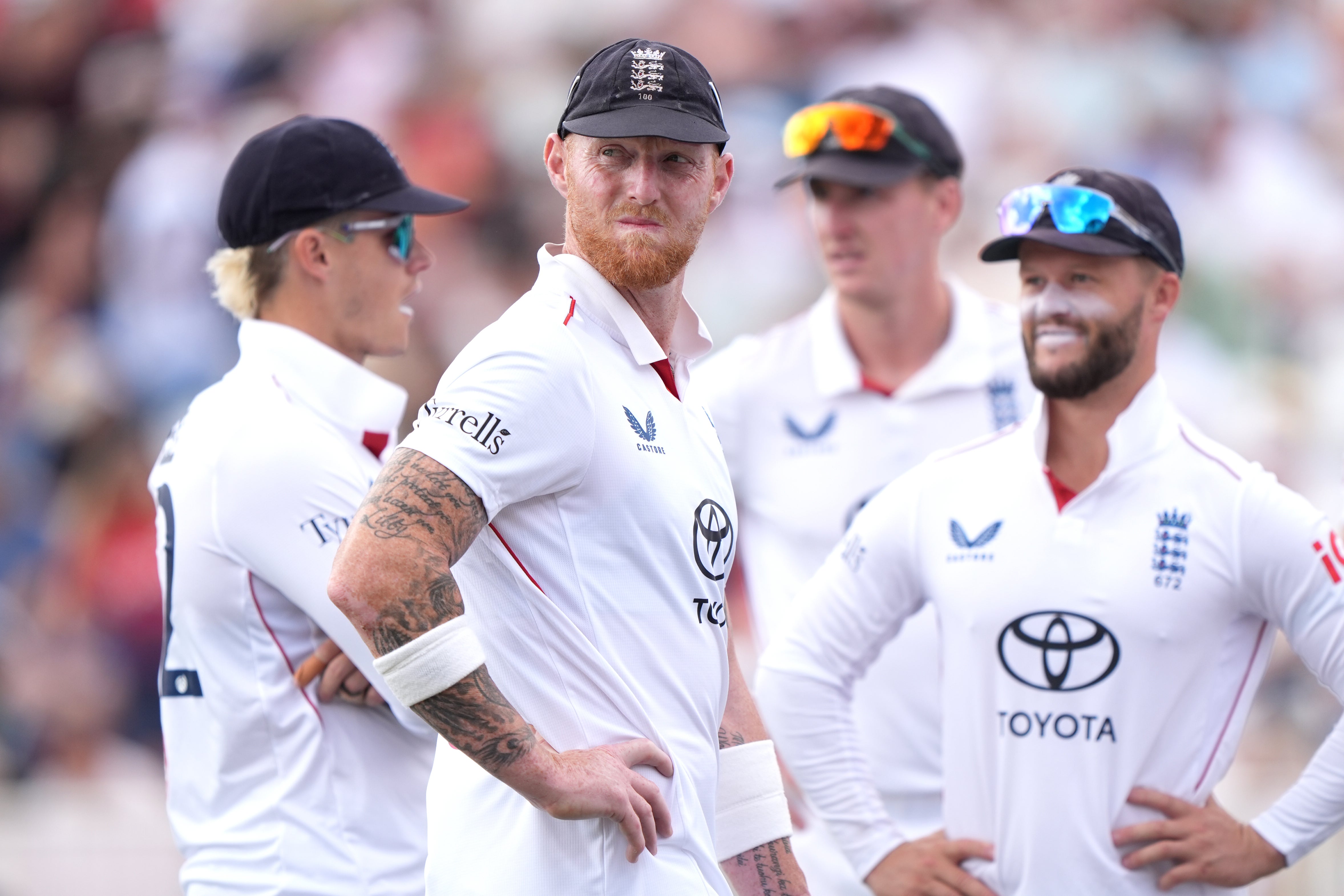 Can Ben Stokes (centre) guide his team to a positive result in the decisive third Test against New Zealand at Trent Bridge? (Joe Giddens/PA)